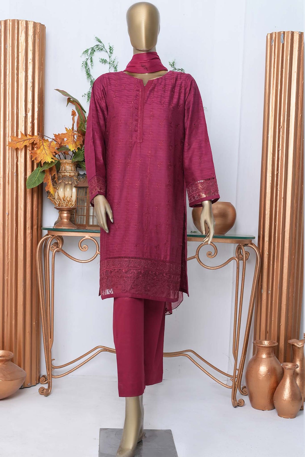 Shomi Stitched 3 Piece Pret Chikankari Collection'2022-B-12-Maroon