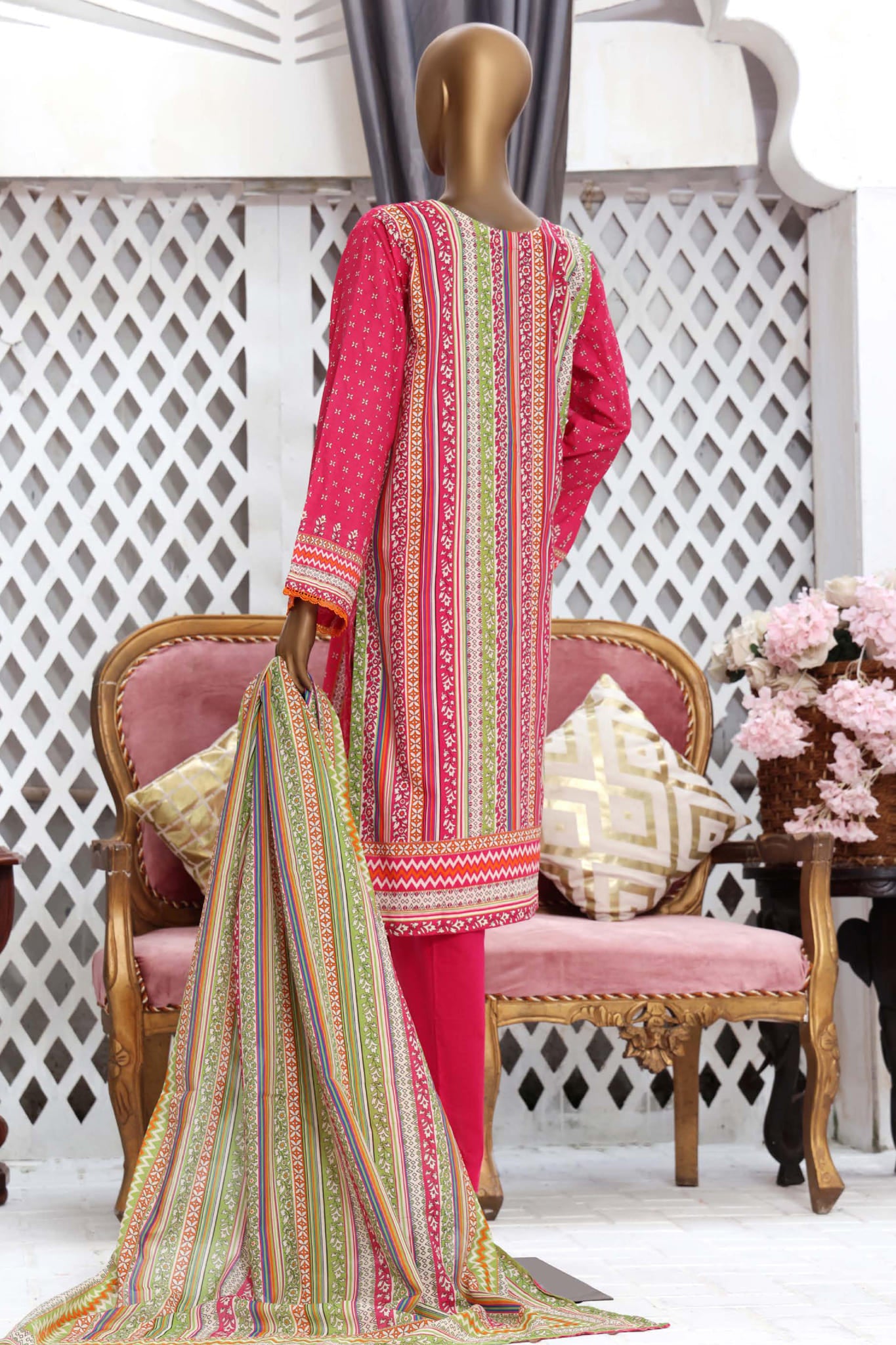 Bin Saeed Stitched 3 Piece Printed Cotton Collection'2022-CF-0033-D.Pink