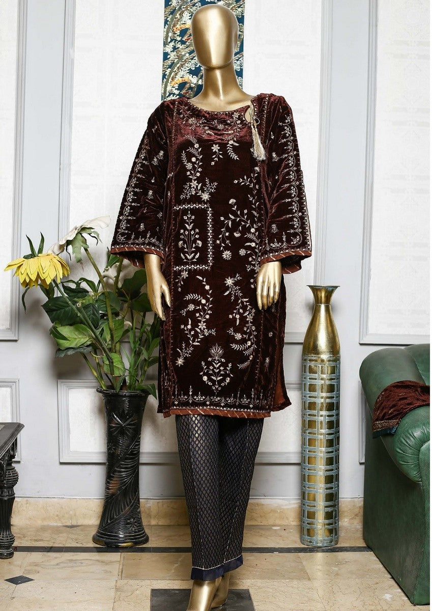 Bin Saeed Stitched Embroidered velvet Kurti Vol-04 Collection'2021-BFV-021-Brown