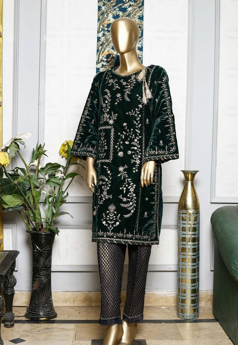 Bin Saeed Stitched Embroidered velvet Kurti Vol-04 Collection'2021-BFV-021-Green
