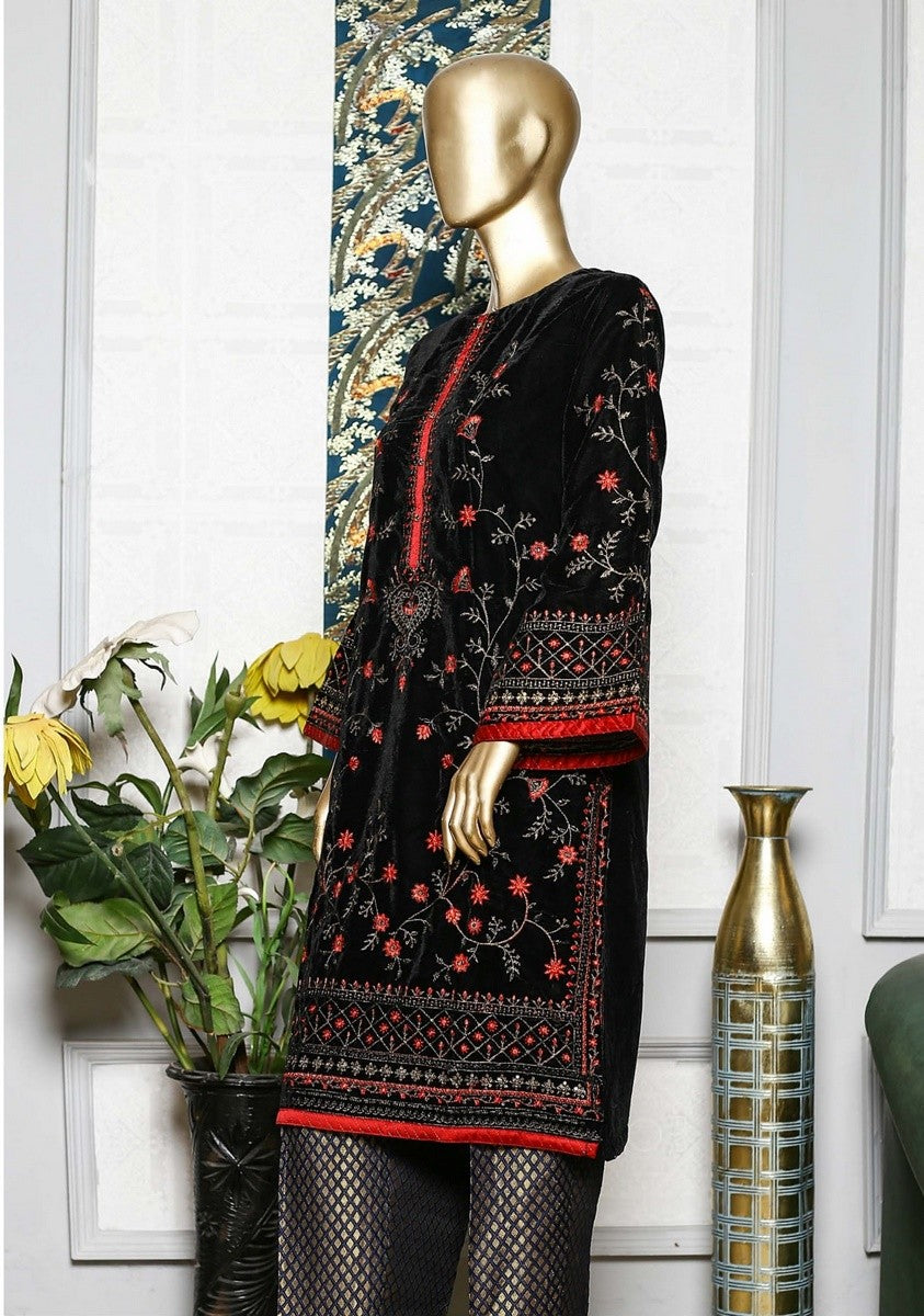 Bin Saeed Stitched Embroidered velvet Kurti Vol-04 Collection'2021-BFV-051-Black