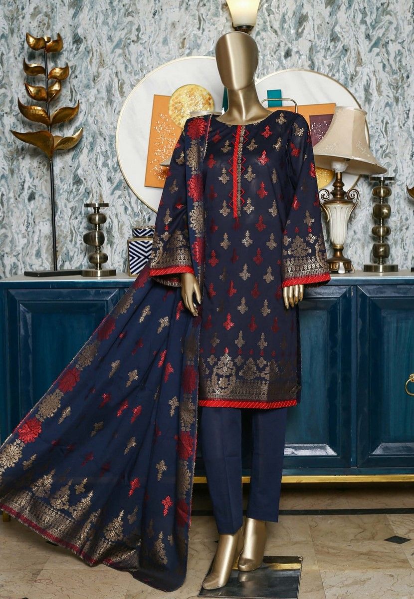 Bin Saeed Stitched 3 Piece Printed Jacquard Vol-02 Collection'2021-BNS-120-Blue