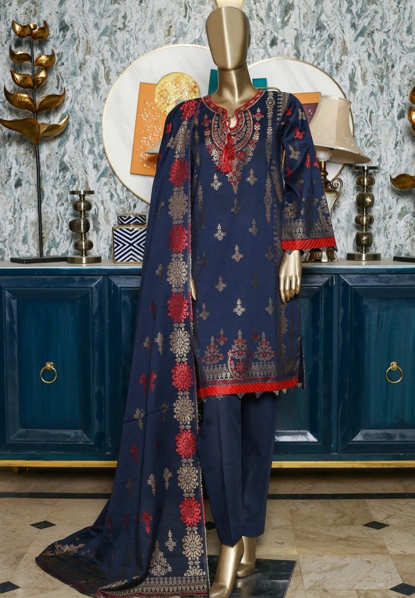 Bin Saeed Stitched 3 Piece Printed Jacquard Vol-02 Collection'2021-BNS-120-R.Blue