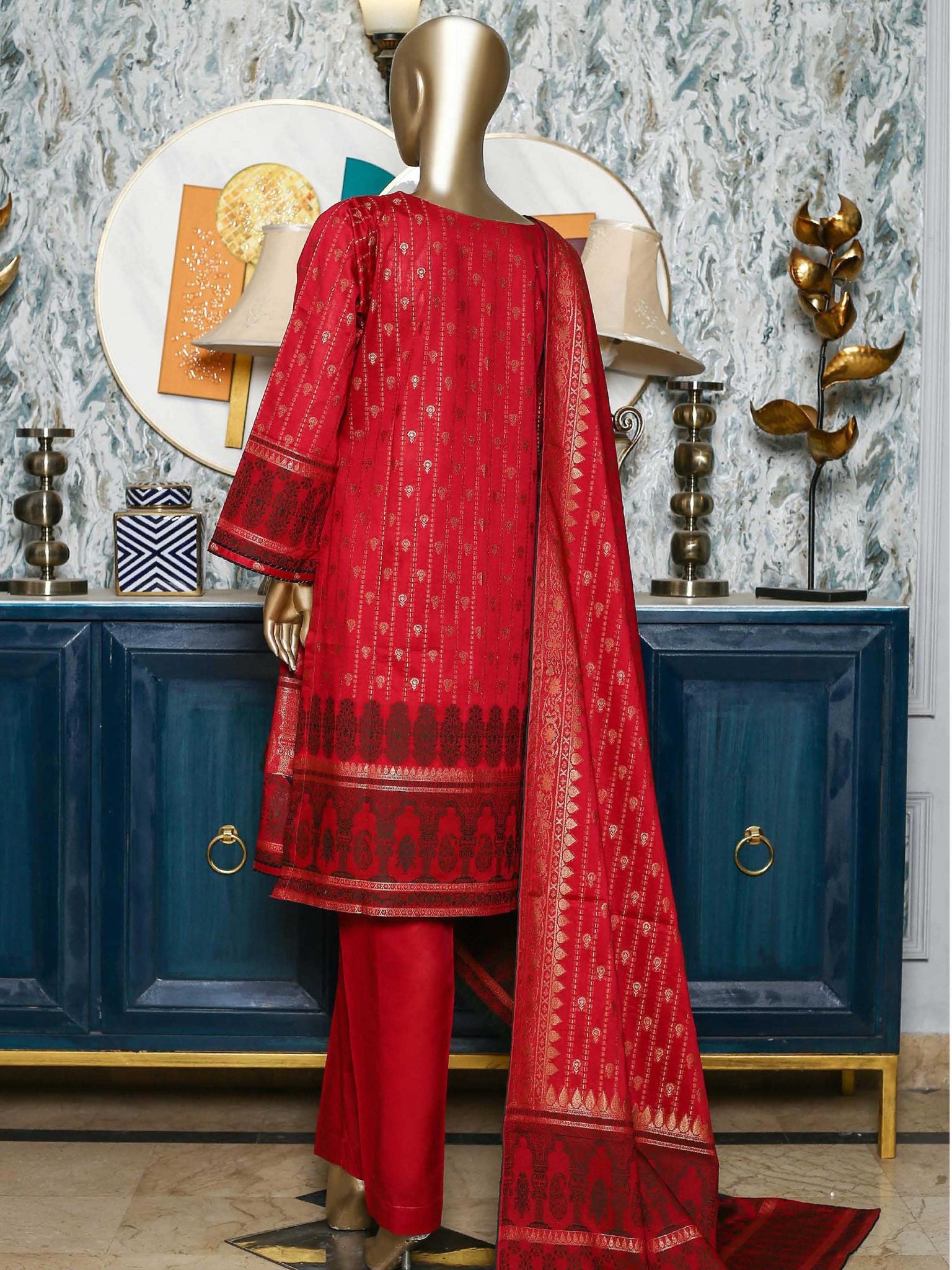 Bin Saeed Stitched 3 Piece Printed Jacquard Vol-02 Collection'2021-BNS-111-Red