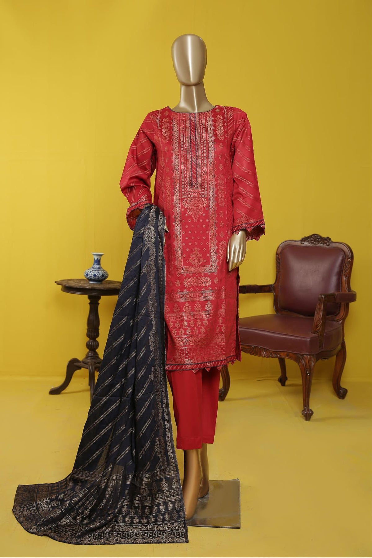 Bin Saeed Stitched 3 Piece Printed Jacquard Festive Collection'2023-BNS-2203-Maroon