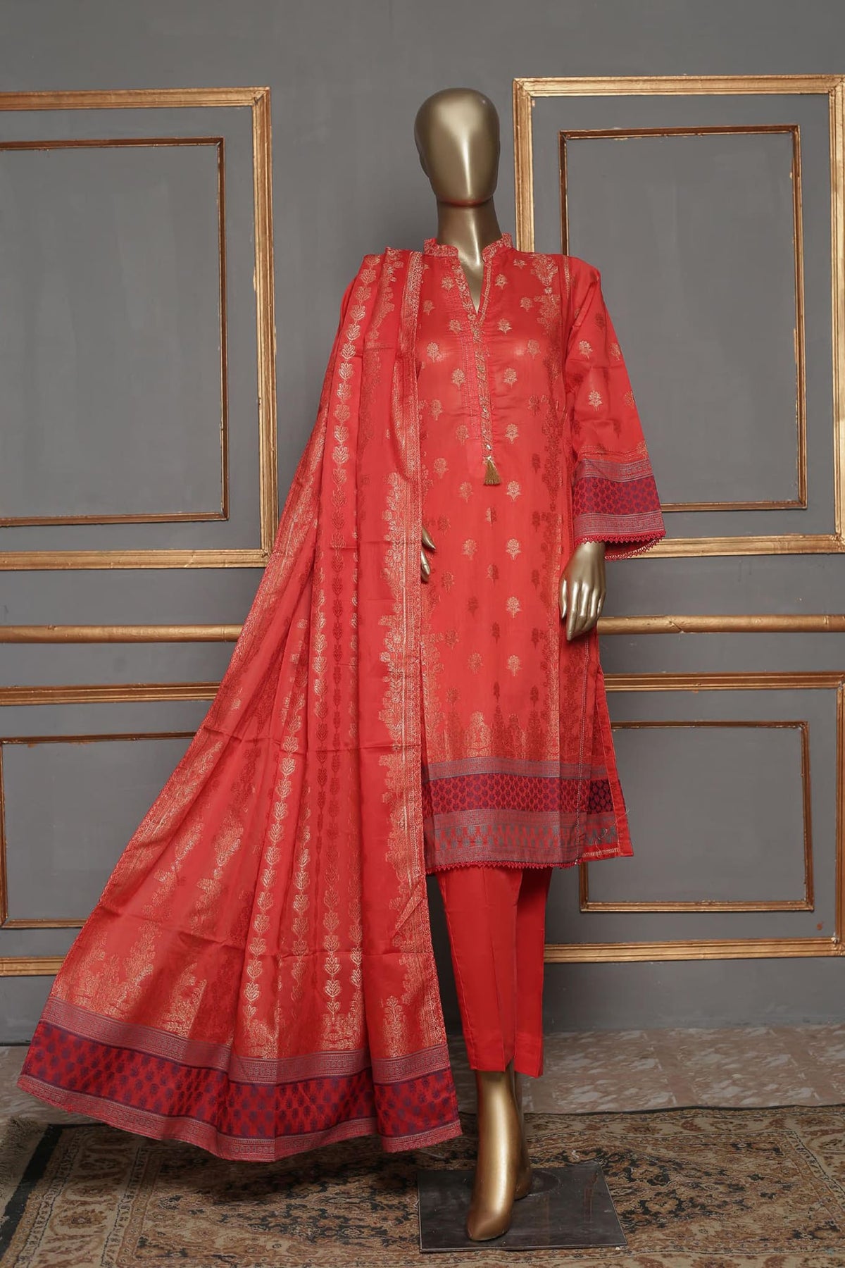 Bin Saeed Stitched 3 Piece Printed Jacquard Festive Collection'2023-BNS-2210-Red