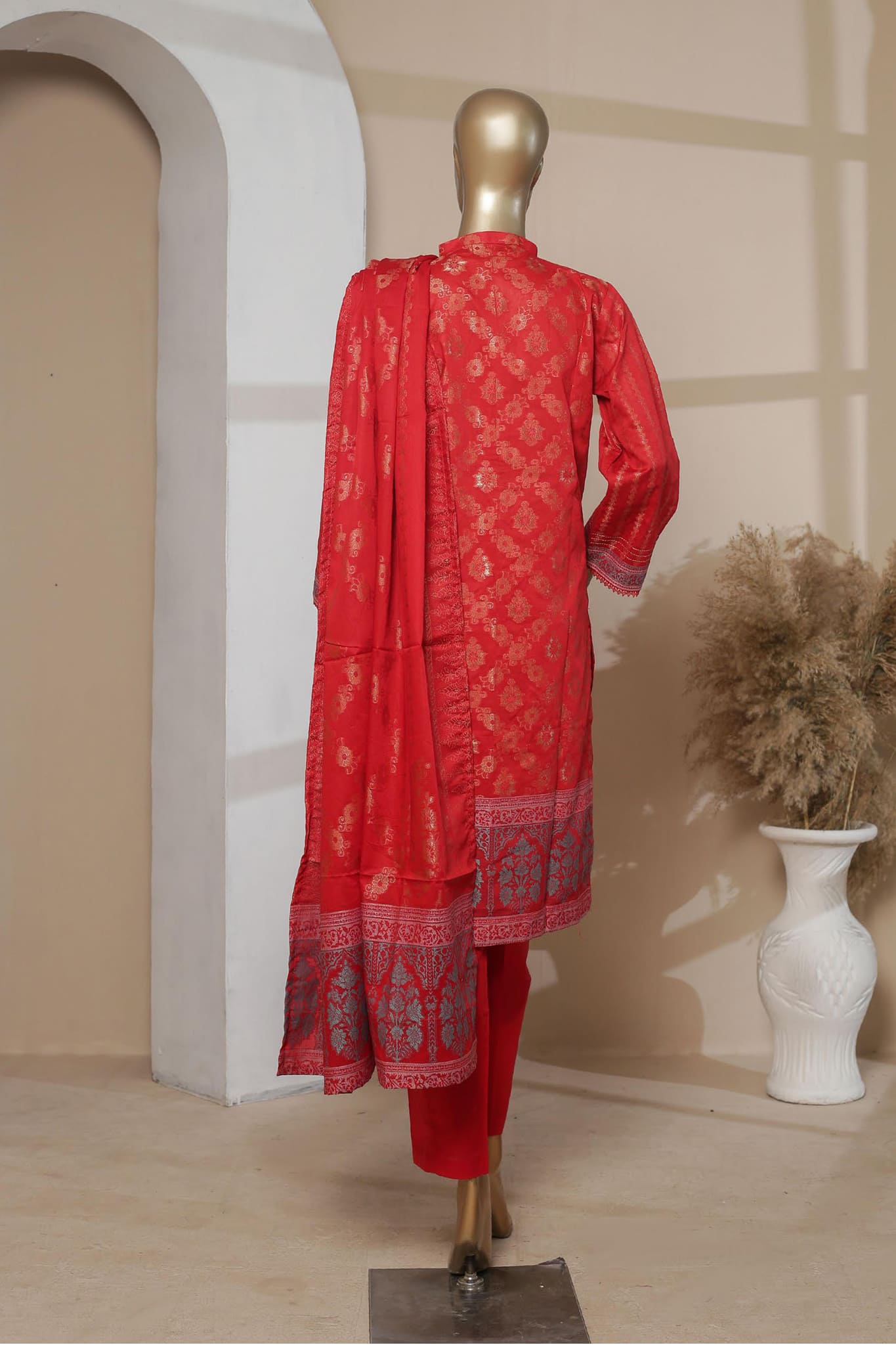 Bin Saeed Stitched 3 Piece Printed Jacquard Festive Collection'2023-BNS-2211-Red