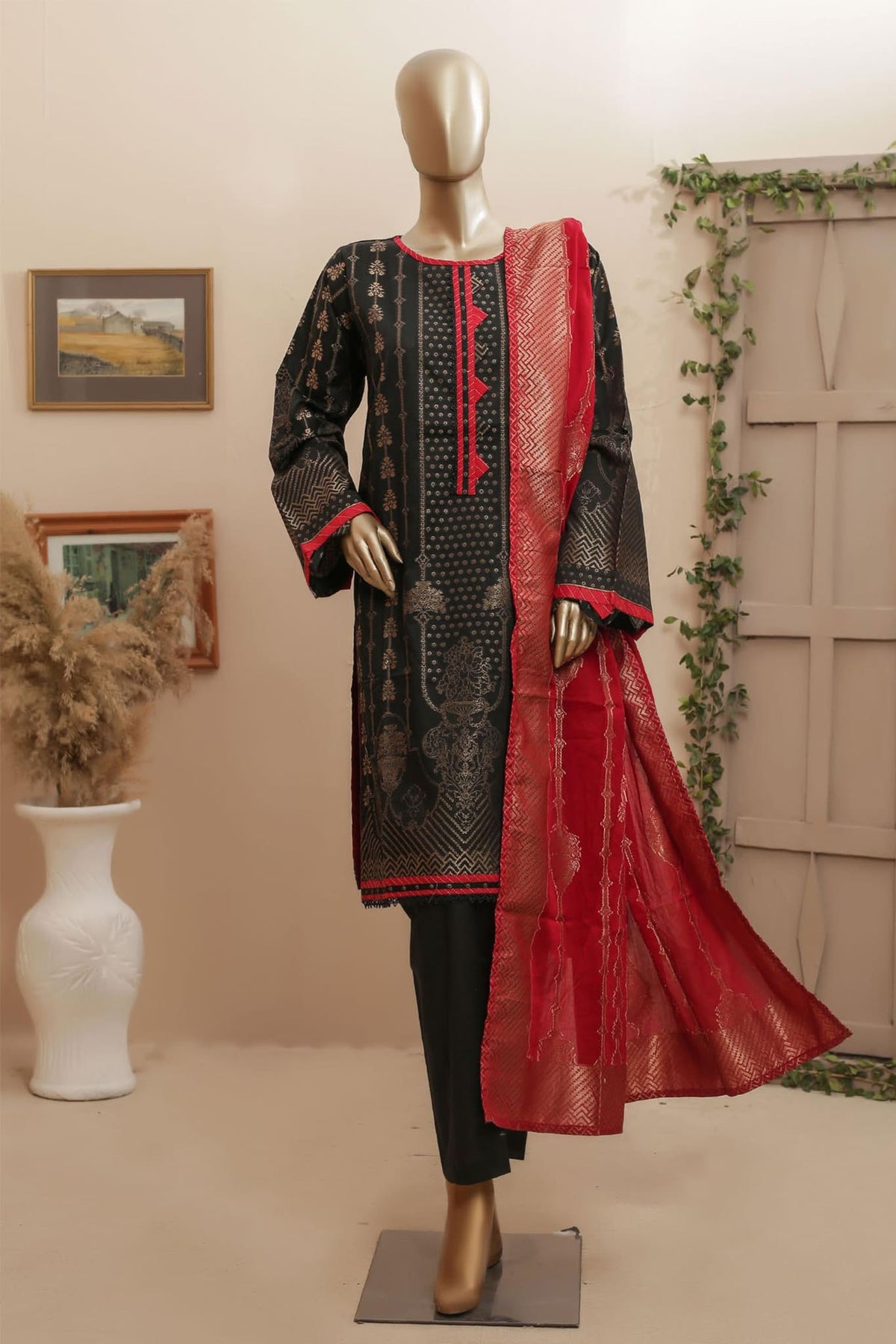 Bin Saeed Stitched 3 Piece Printed Jacquard Festive Collection'2023-BNS-2217-Black