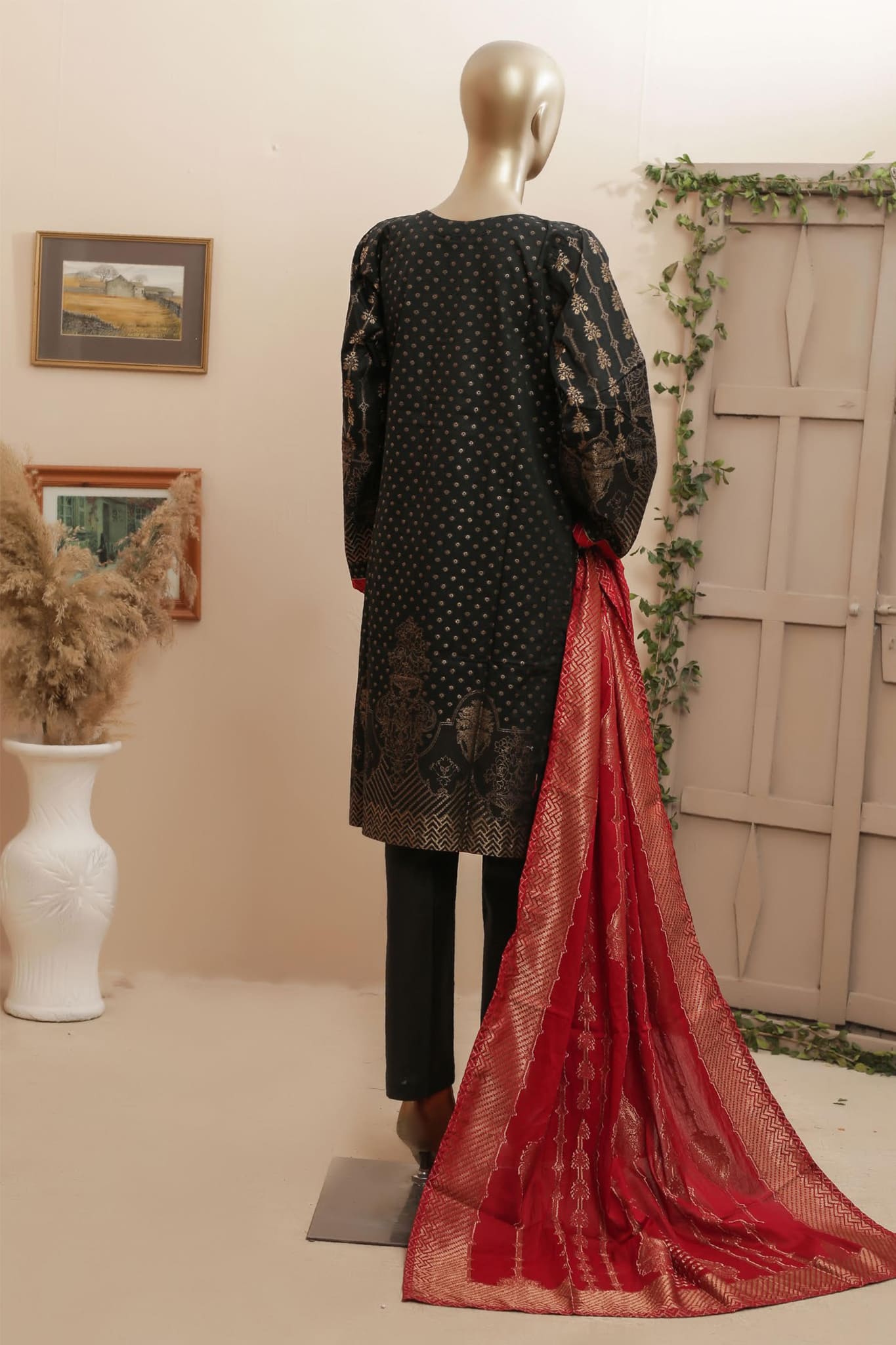 Bin Saeed Stitched 3 Piece Printed Jacquard Festive Collection'2023-BNS-2217-Black