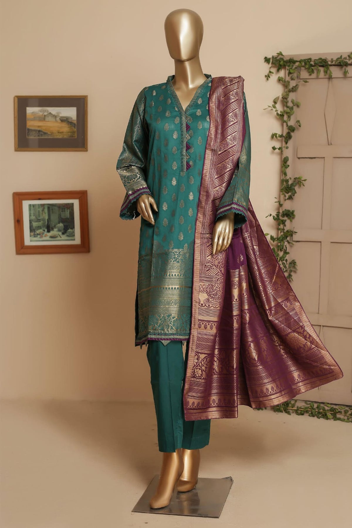Bin Saeed Stitched 3 Piece Printed Jacquard Festive Collection'2023-BNS-2218-Green