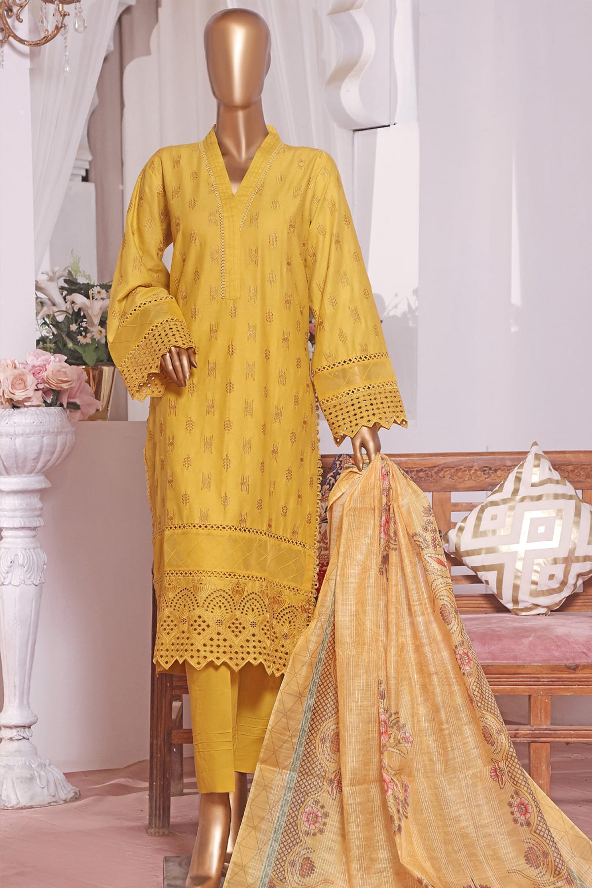 Bin Saeed Stitched 3 Piece Embroidered Chikankari Festive Vol-02 Collection'2022-BTS-07-Yellow
