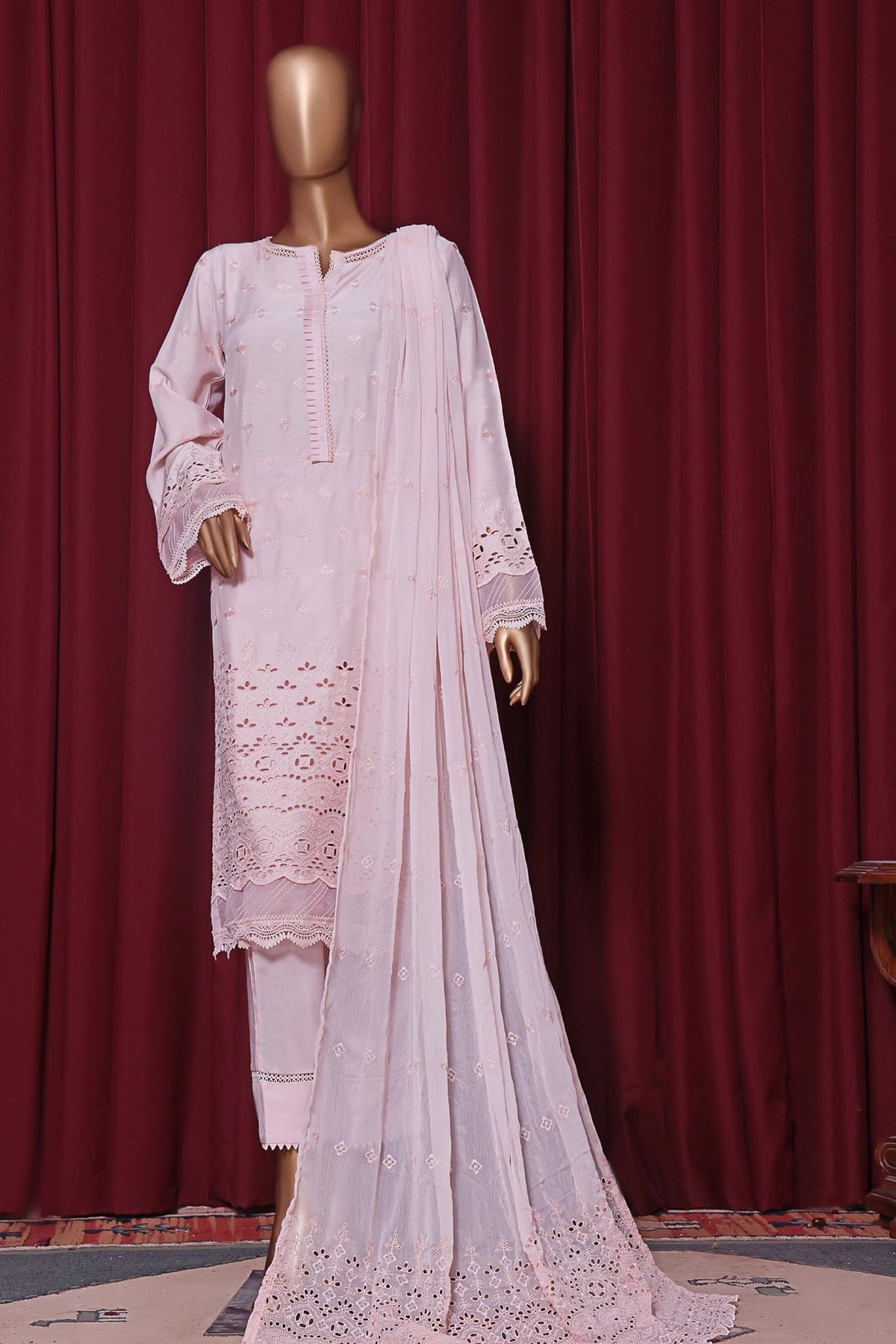 Sada Bahar Stitched 3 Piece Cotton Silk Chikankari Collection'2023-CS-CK-02-Pink