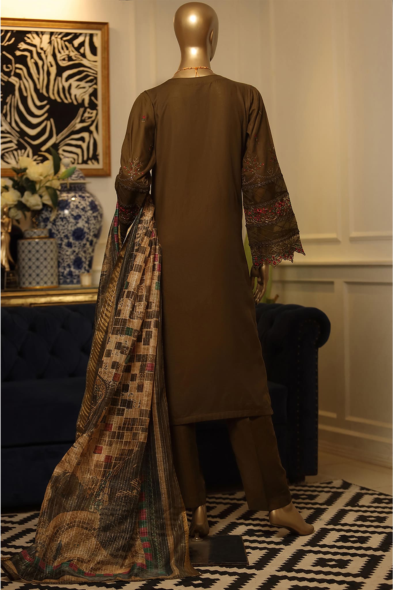 Mehtab by Bin Saeed Stitched 3 Piece Chikankari Cotton Vol-01 Collection'2022-ZW-015-Brown