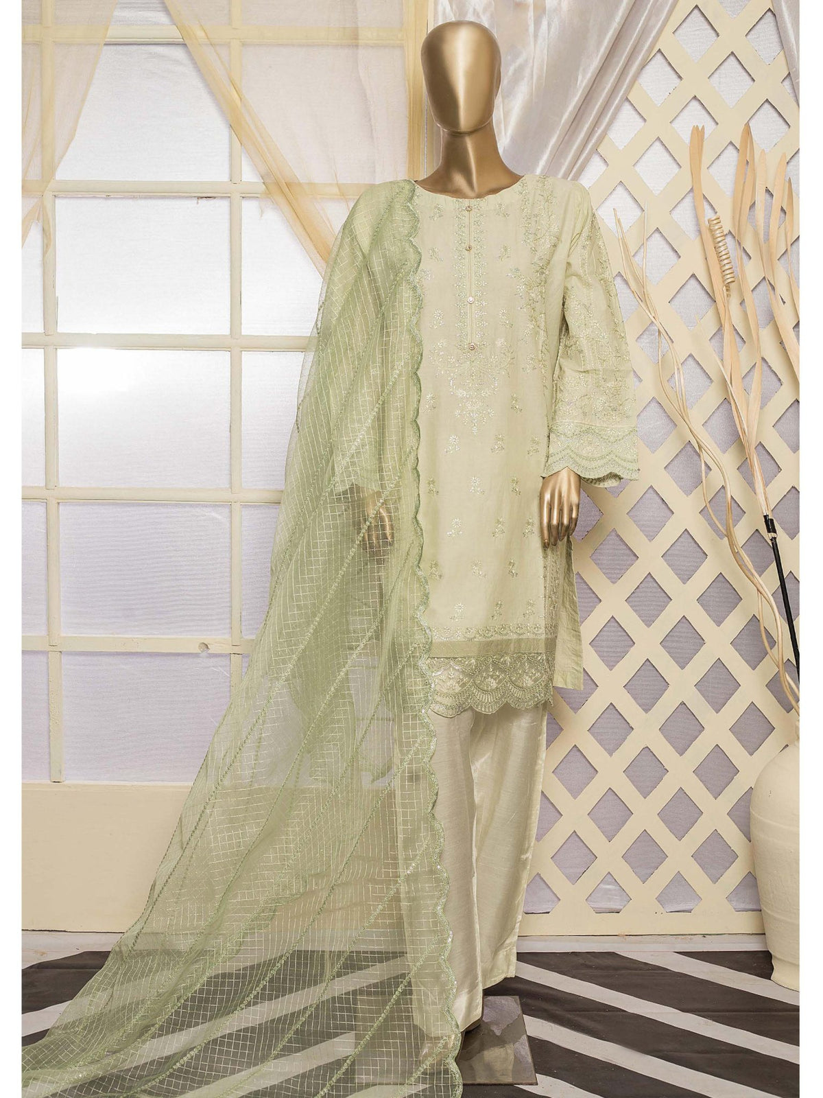 Bin Saeed Stitched 3 Piece Emb Chikankari Cotton Vol-02 Collection'2021-C-09-Green