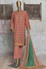 Bin Saeed Stitched 3 Piece Printed Cotton Collection'2022-CF-0045-L.Brown
