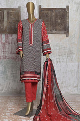 Bin Saeed Stitched 3 Piece Printed Cotton Collection'2022-CF-0040-Red