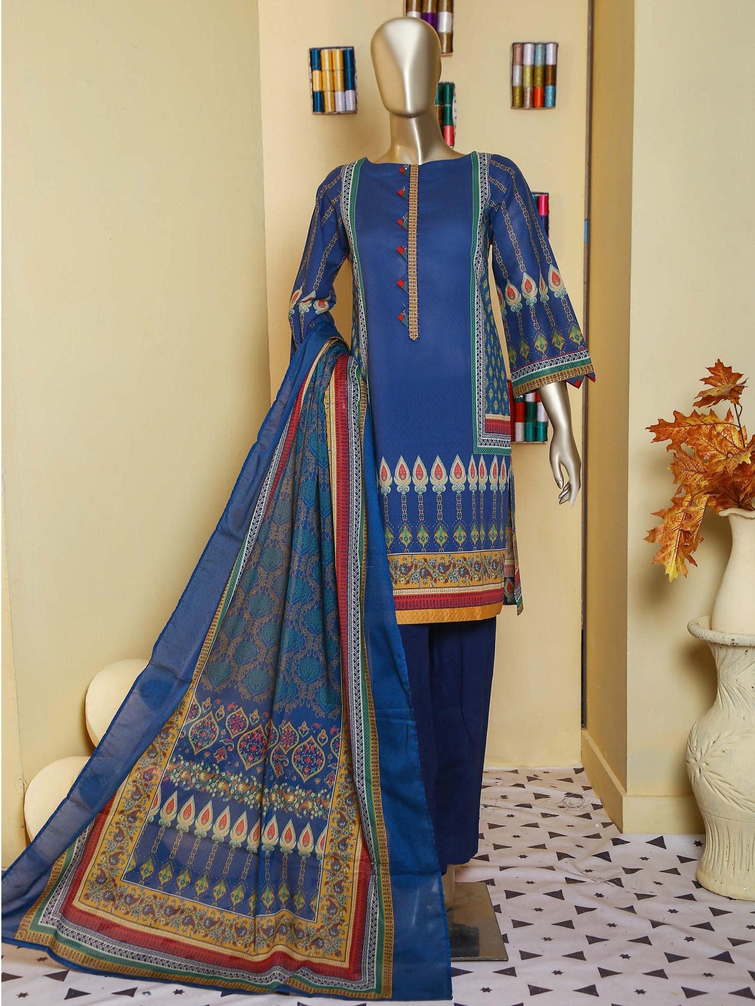 Bin Saeed 3 Piece Stitched Mid Summer Cotton Vol-02 Collection'2021-C-1629-Blue