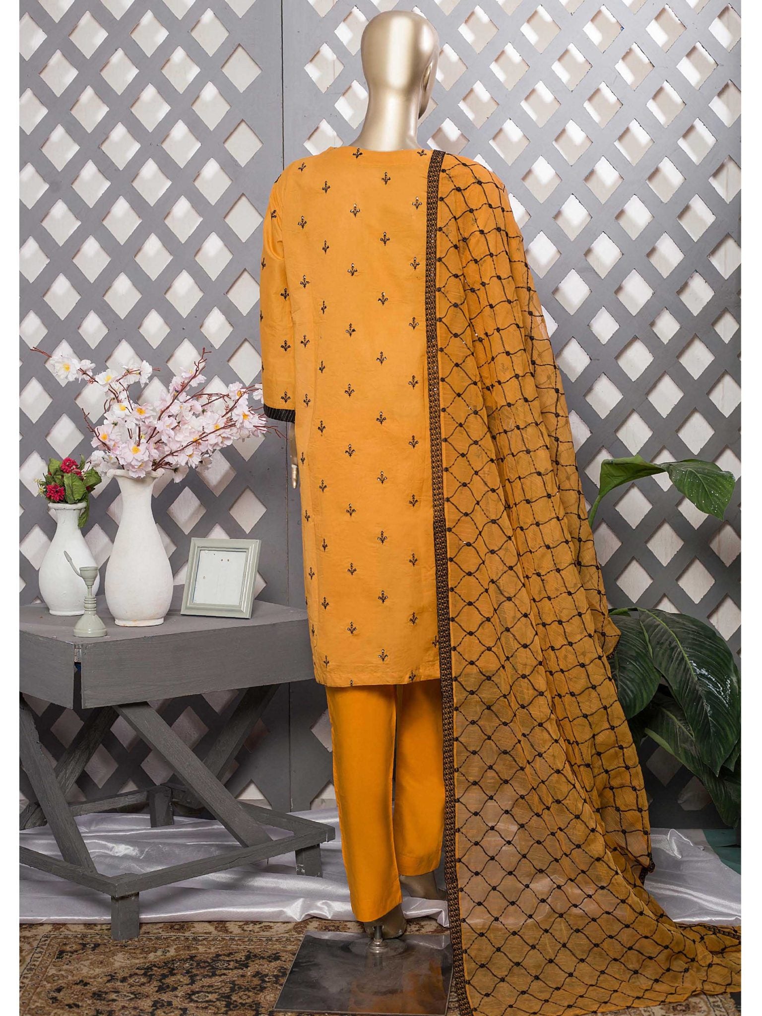 Bin Saeed Stitched 3 Piece Emb Chikankari Cotton Vol-01 Collection'2021-C-03-Yellow