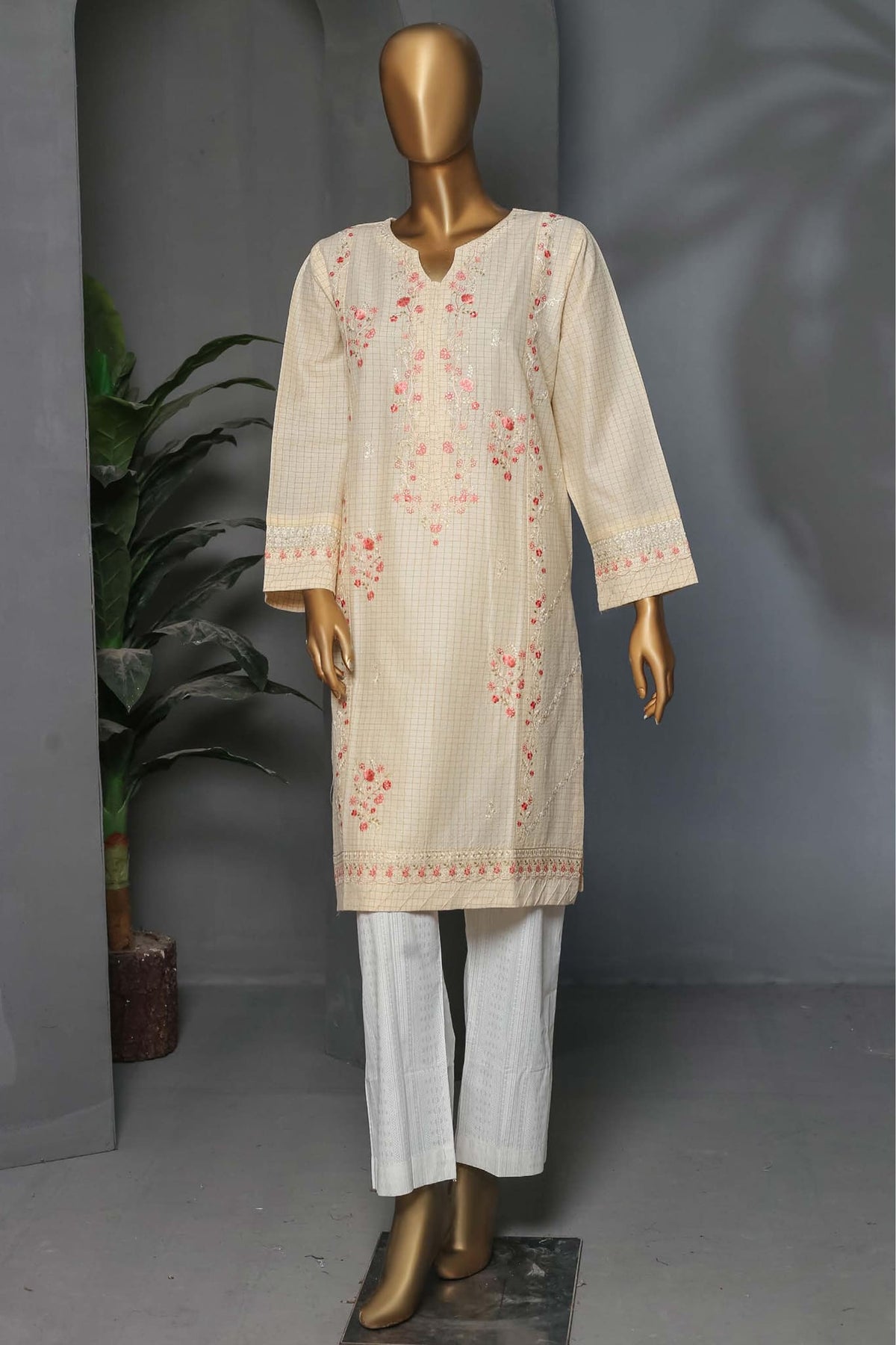 Ayzel by Bin Saeed Stitched Embroidered Cotton Kurti Vol-02 Collection'2022-FL-027-Off White