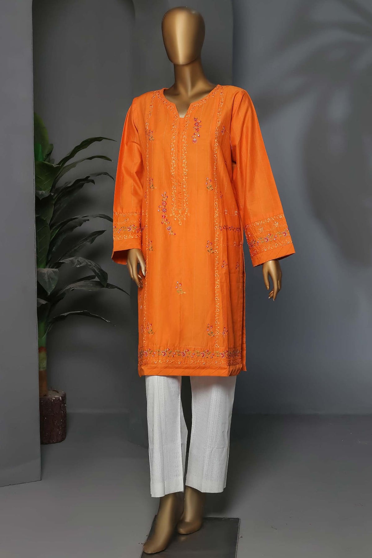 Ayzel by Bin Saeed Stitched Embroidered Cotton Kurti Vol-02 Collection'2022-FL-040-Orange
