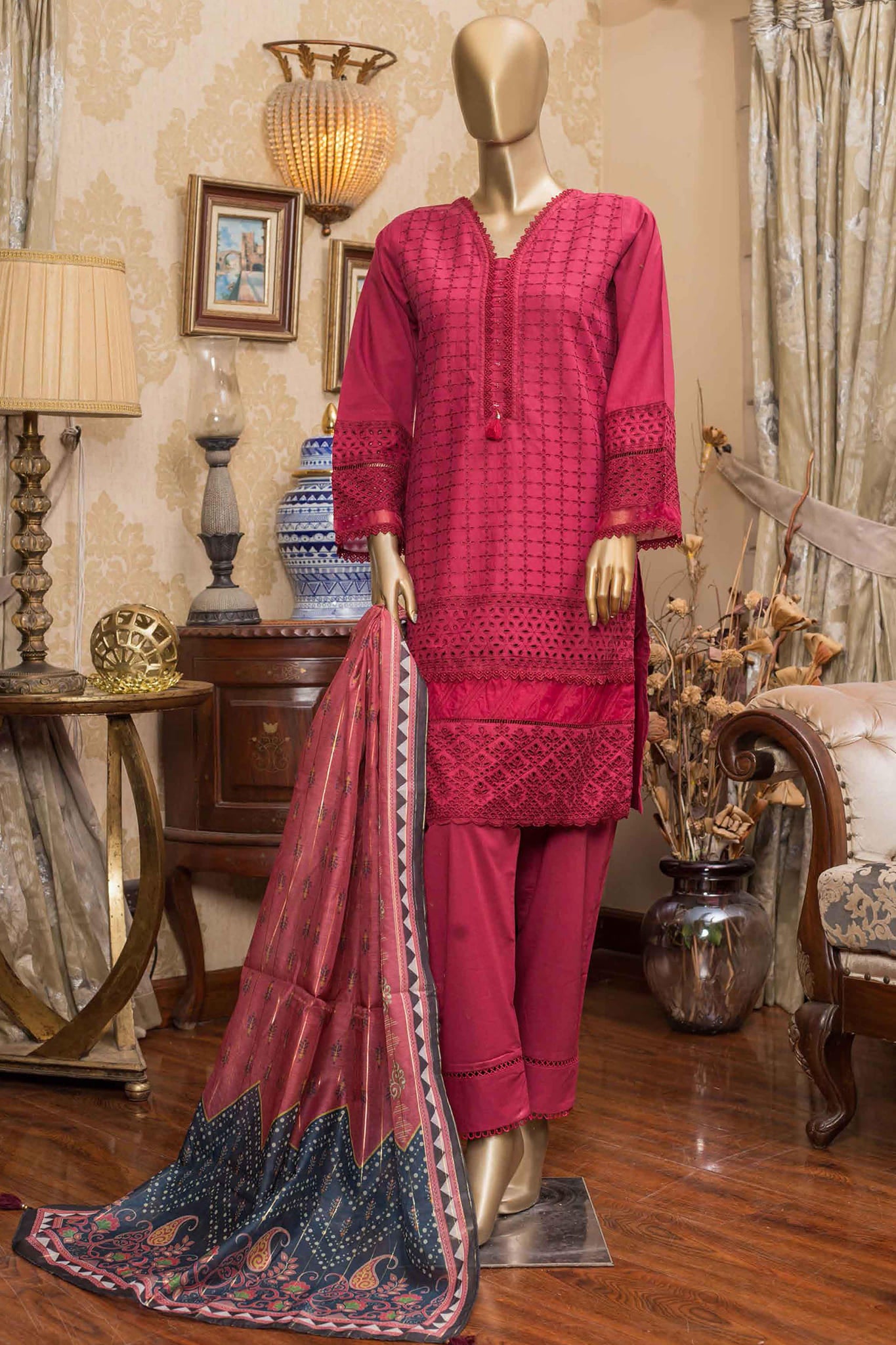 Fusion by Sada Bahar Stitched 3 Piece Lawn Collection'2022-CC-01-Magenda