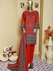 Bin Saeed 3 Piece Stitched Mid Summer Cotton Vol-02 Collection'2021-C-1626-Red