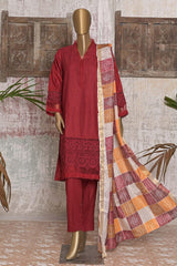 Bin Saeed Stitched 3 Piece Embroidered Chikankari Collection'2022-FTS-18-Maroon