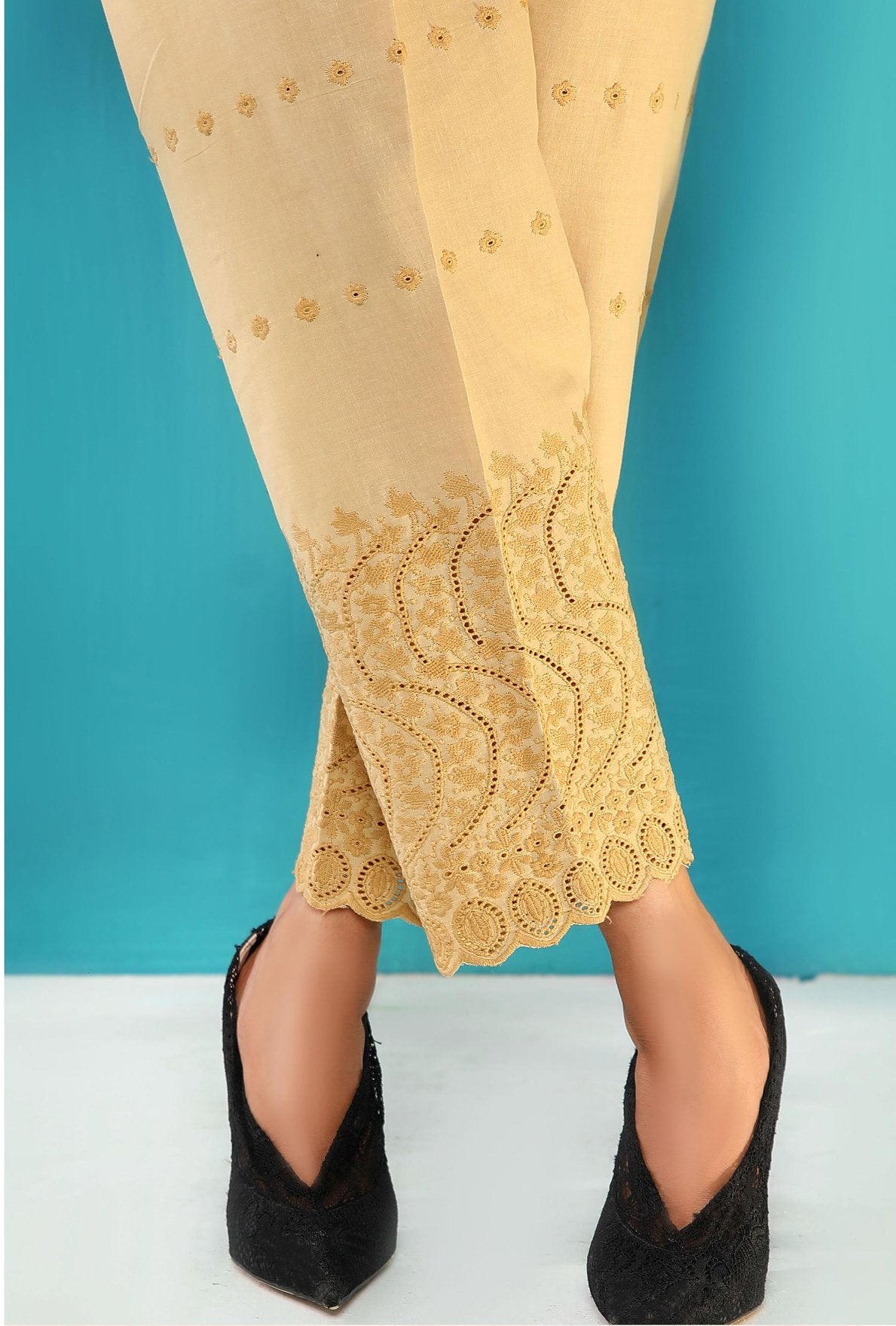 Amna Khadija Stitched ChikanKari Emb Trouser Vol-04-Collection'2021-D-01-E-Golden