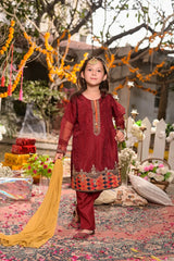 Gurya by Amna Khadija Stitched 3 Piece Kids Eid Festive Vol-15 Collection'2022-D-03-Maroon