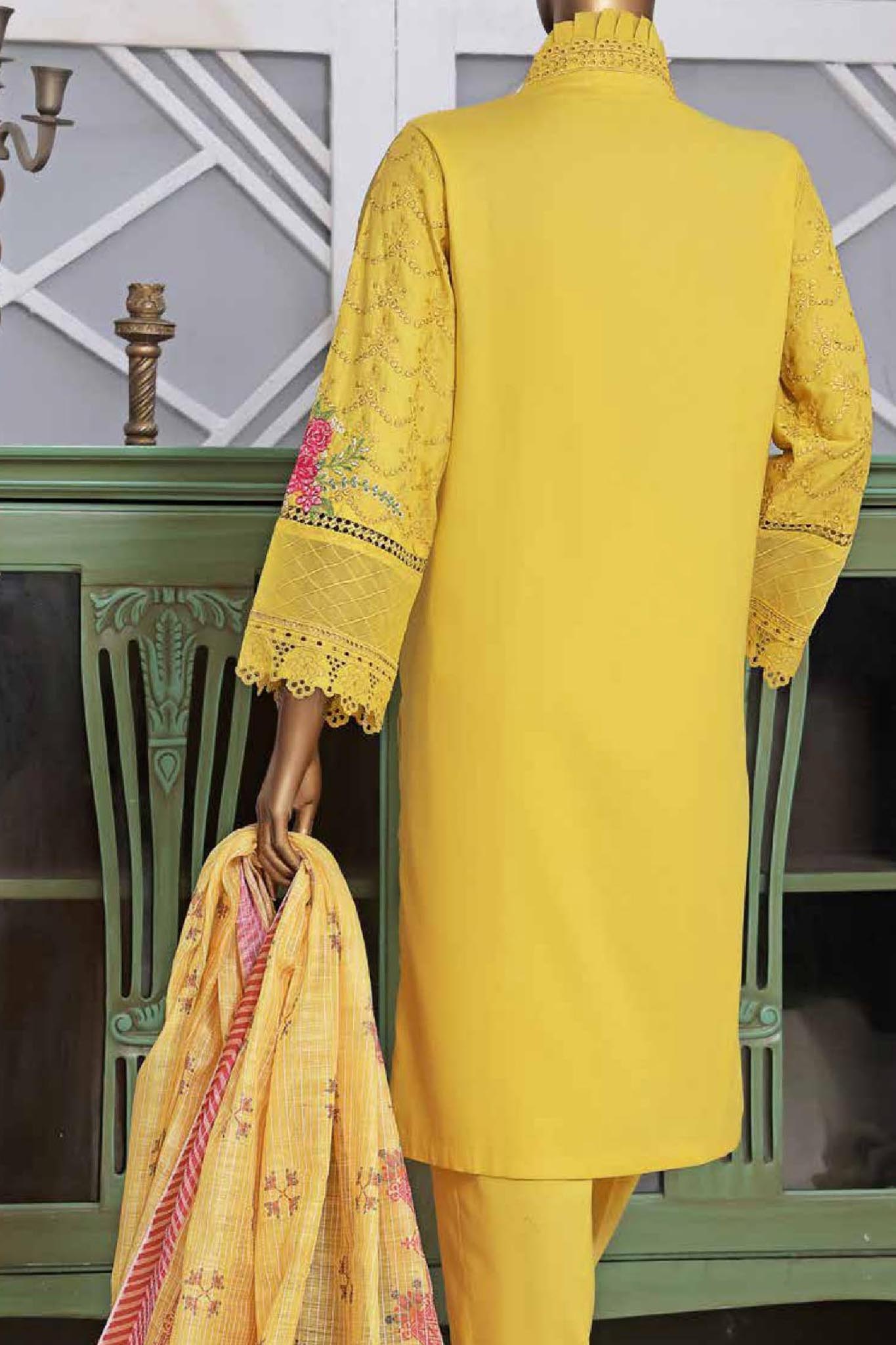 Bin Saeed Stitched 3 Piece Embroidered Pret Chikankari Collection'2022-HTS-05-Yellow