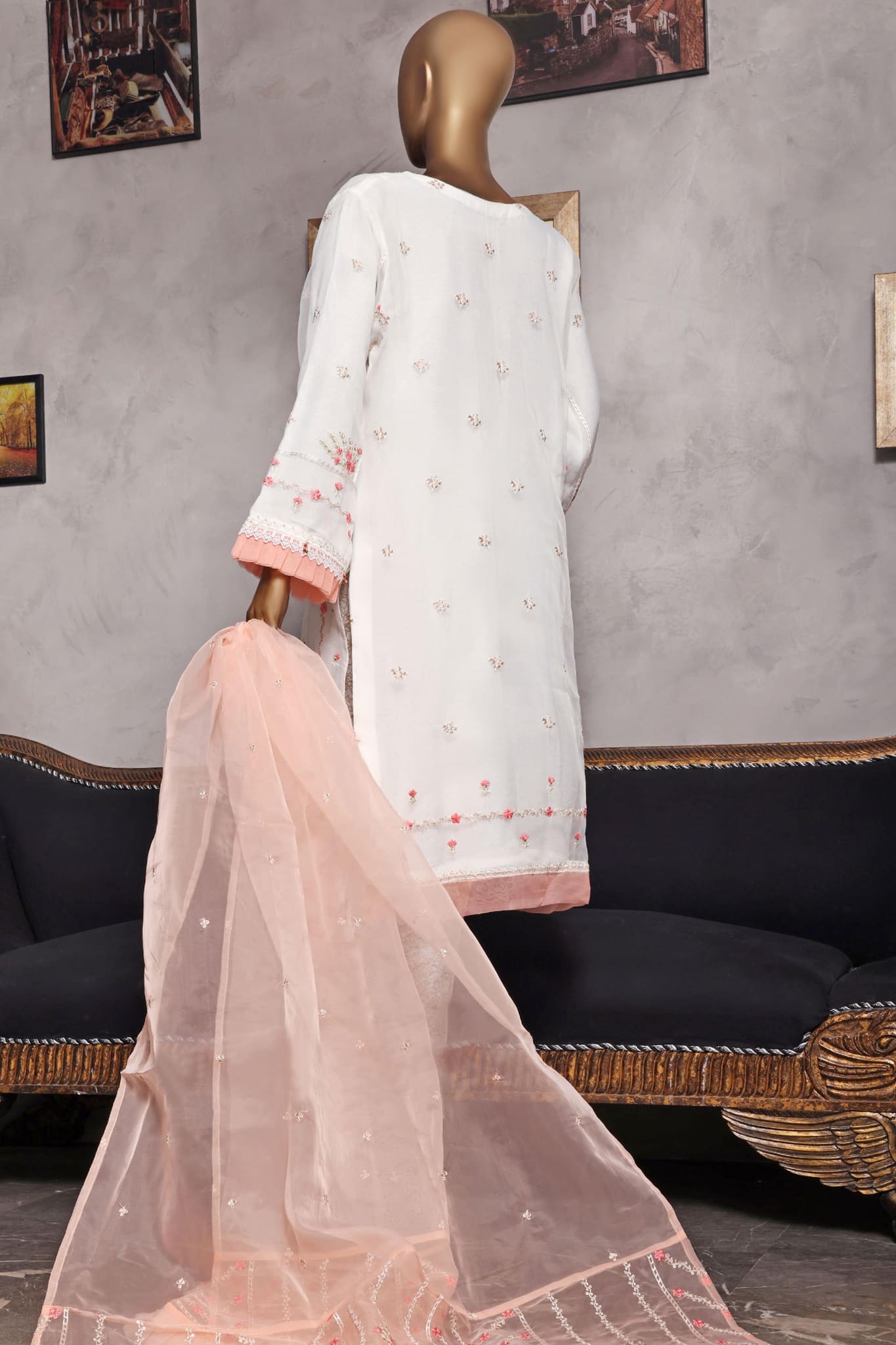 Bin Saeed Stitched 3 Piece Embroidered Organza Vol-41 Collection'2022-AMD-19-White