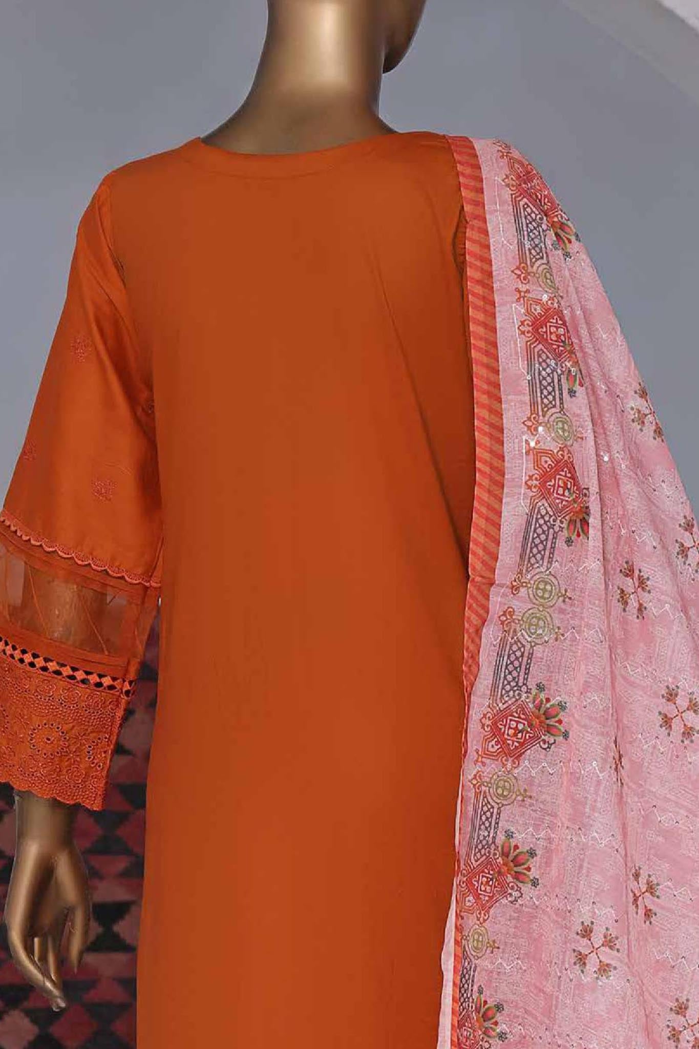 Bin Saeed Stitched 3 Piece Embroidered Pret Chikankari Collection'2022-DTS-05-Orange
