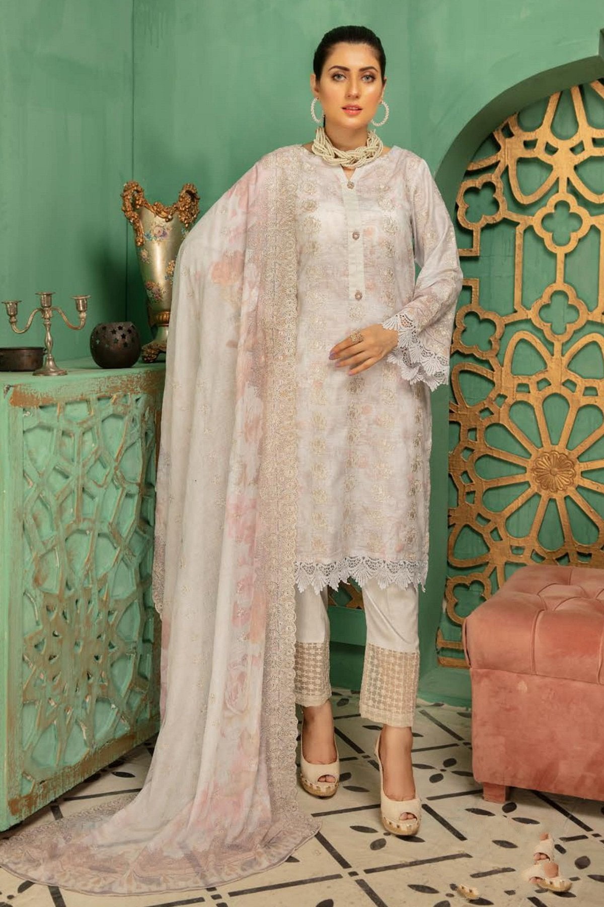 Mehmal by Shaista Unstitched 3 Piece Lawn collection'2021-MHS-435