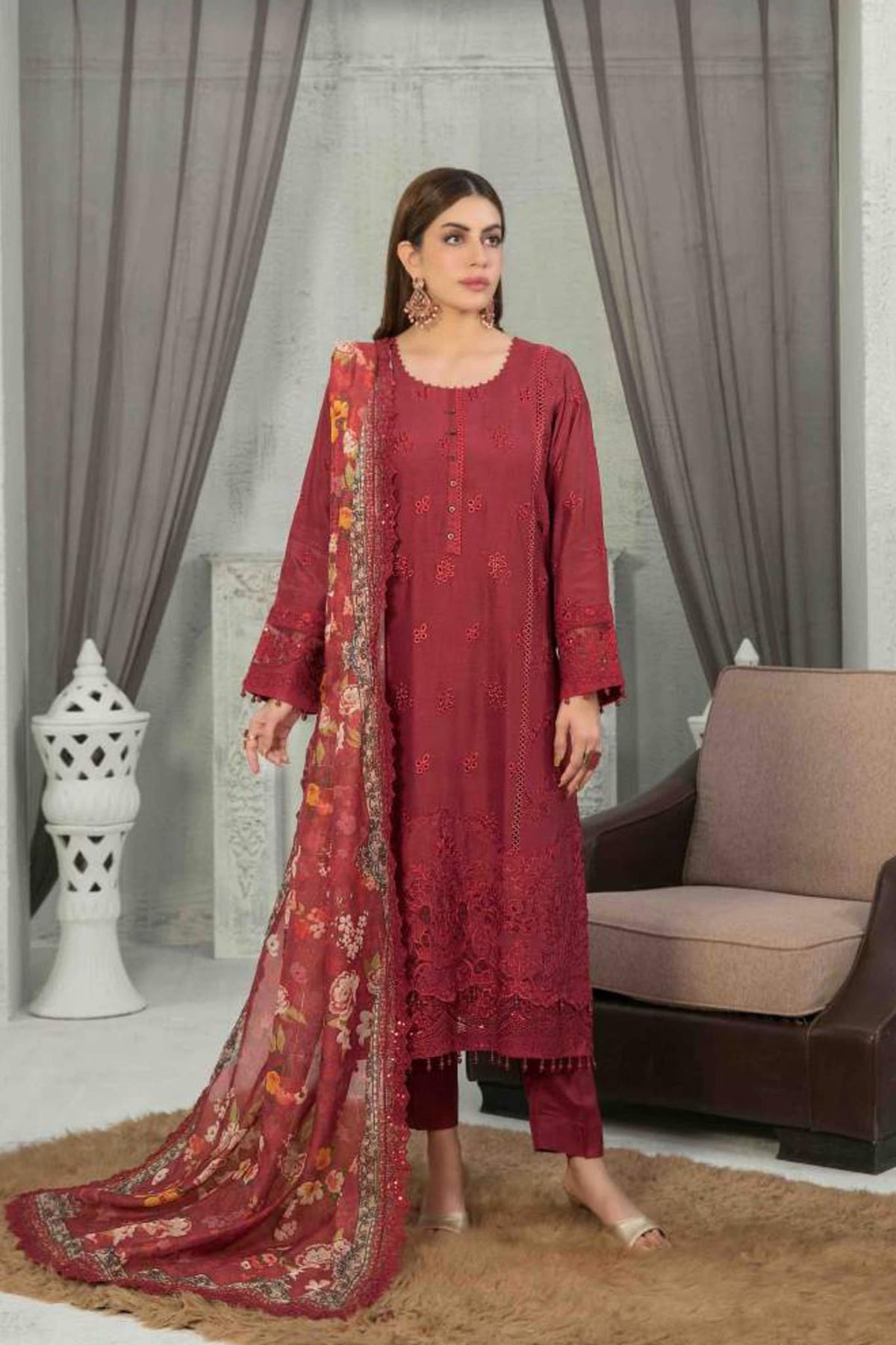 Esin by Tawakkal Semi Stitched 3 Piece Embroidered Laserkari Collection'2022-E-7485