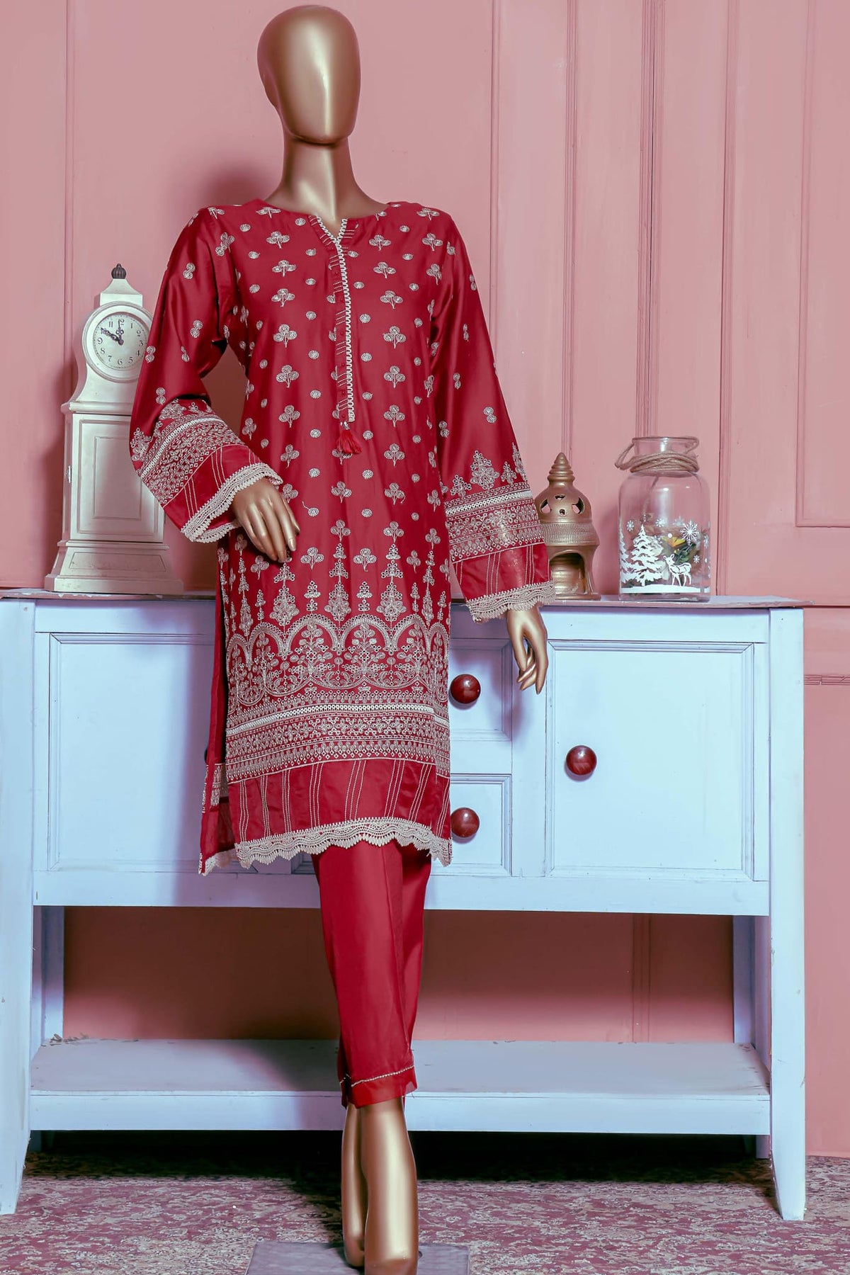 Sada Bahar Stitched Chikankari Dobby Self Cotton Kurti Collection'2022-DCK-21-Maroon