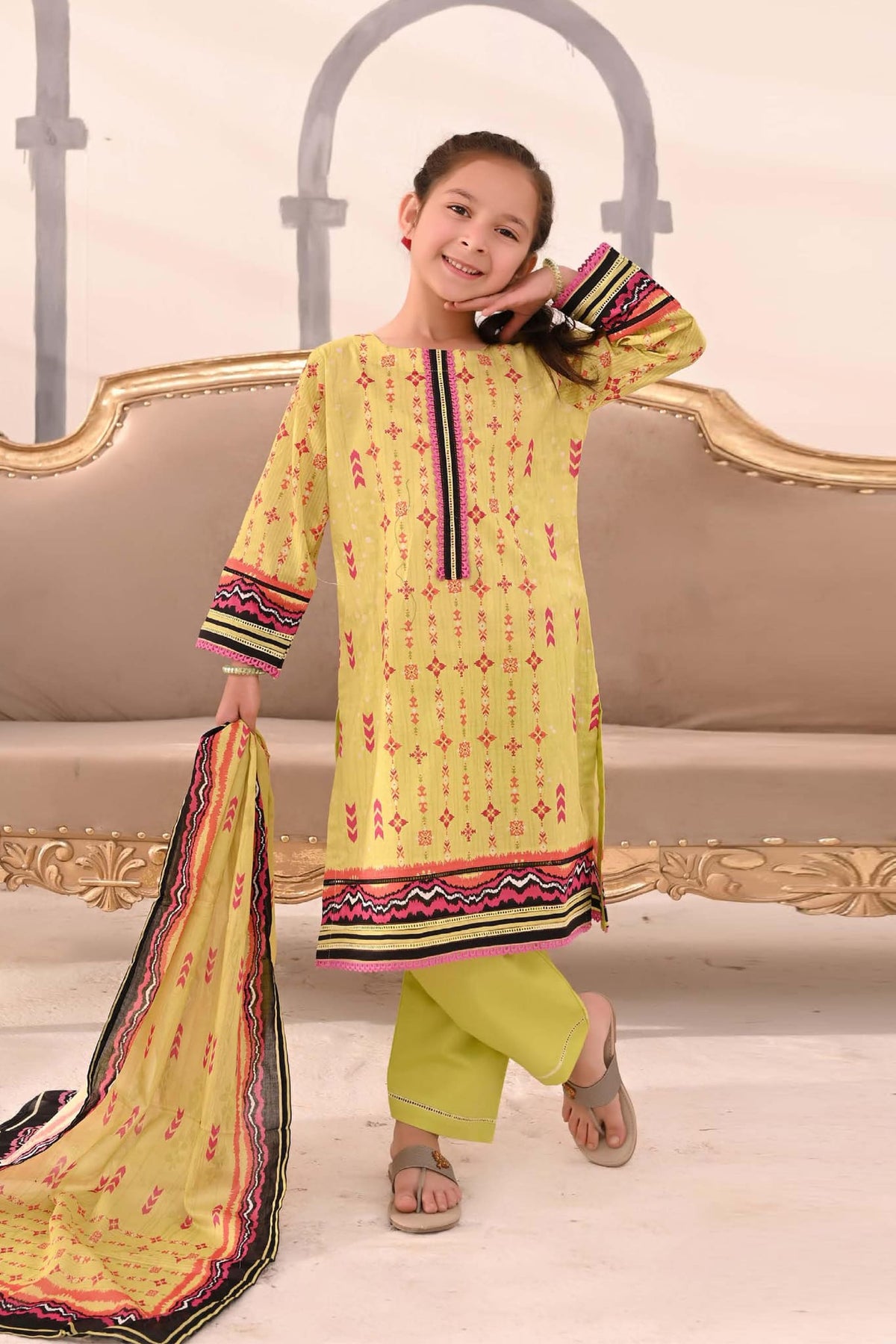 Mother Daughter by Suntex Fabrics Stitched 3 Piece Lawn Kids Collection'2023-OS-2302-Yellow