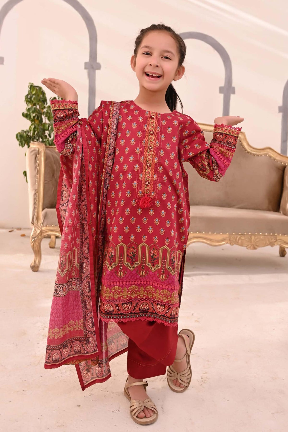 Mother Daughter by Suntex Fabrics Stitched 3 Piece Lawn Kids Collection'2023-OS-2306-Red