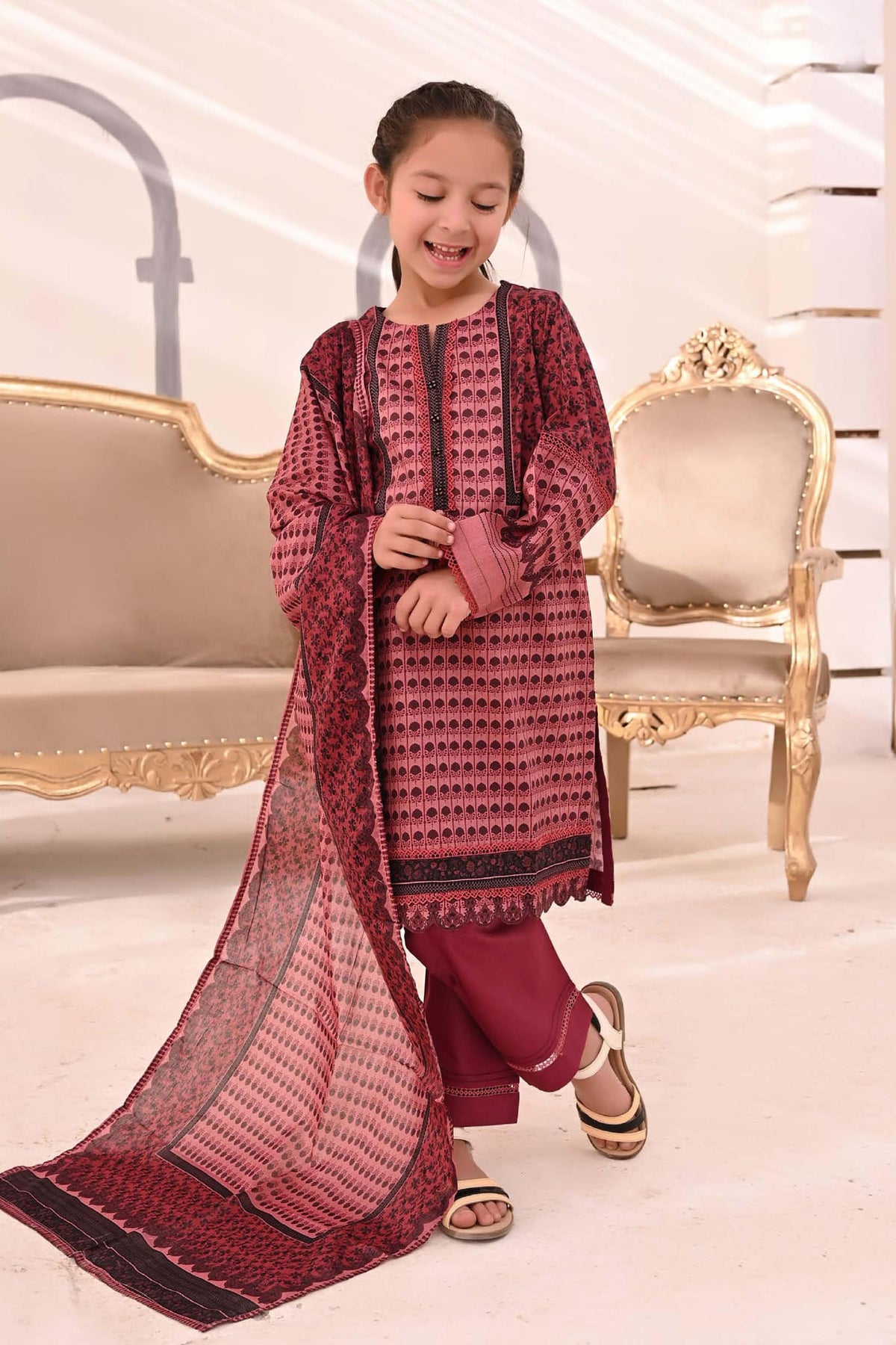 Mother Daughter by Suntex Fabrics Stitched 3 Piece Lawn Kids Collection'2023-OS-2303-Pink