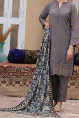 Rafia Stitched 3 Piece Emb Khaddar Collection'2021-DPKH-18-Grey