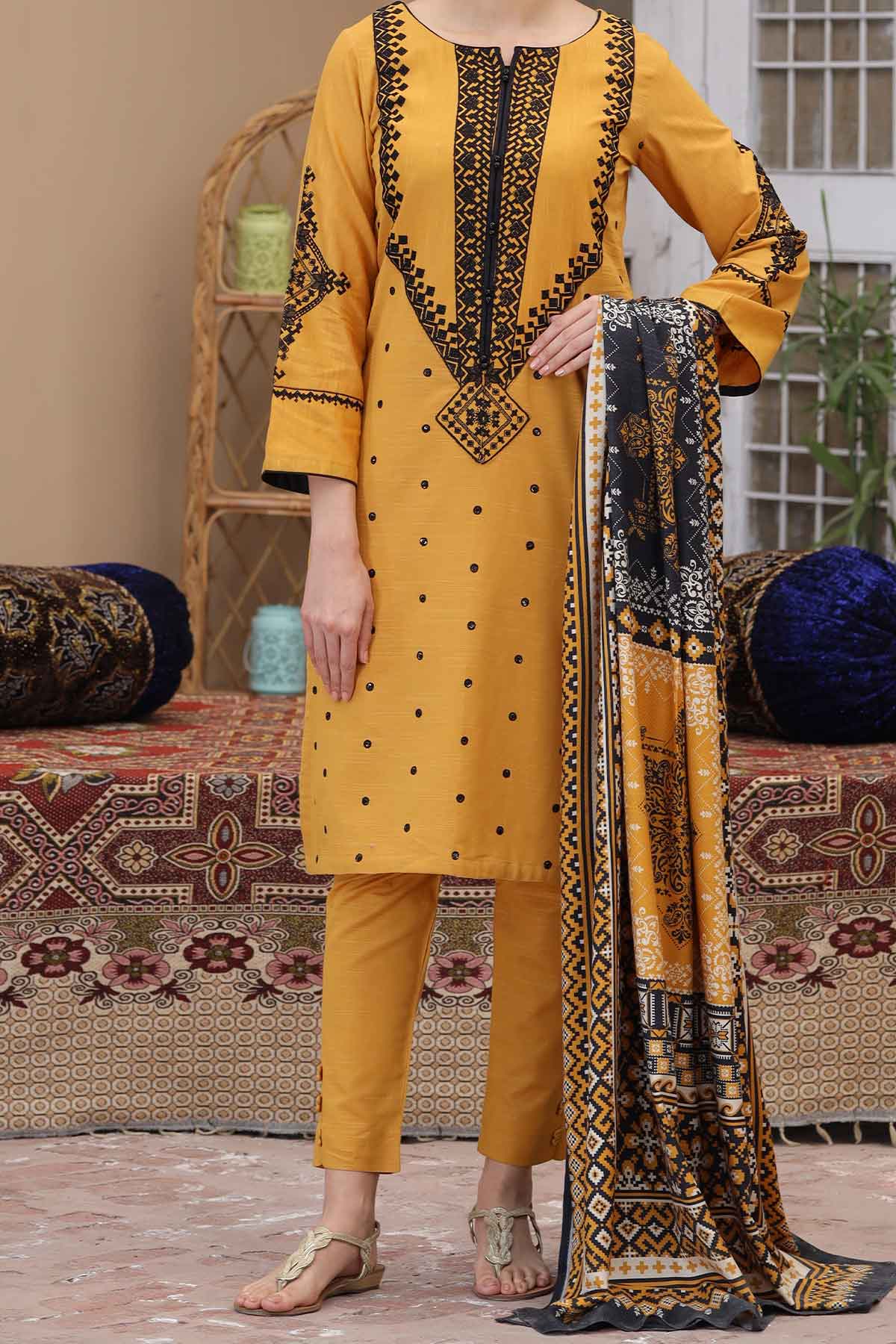 Rafia Stitched 3 Piece Printed Khaddar Collection'2021-DPKH-21-Yellow