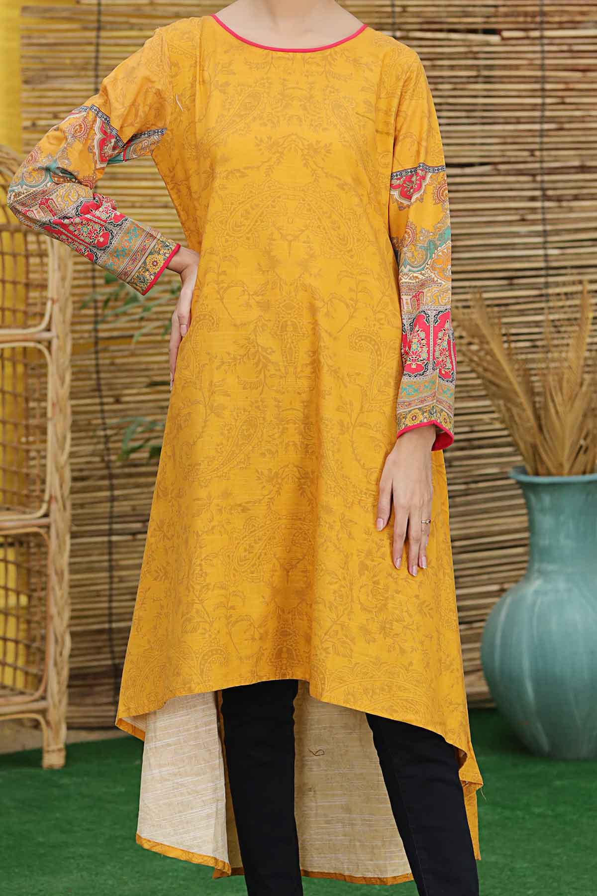 Rafia Stitched Printed Khaddar Shirts Collection'2021-DPKHK-01-Yellow