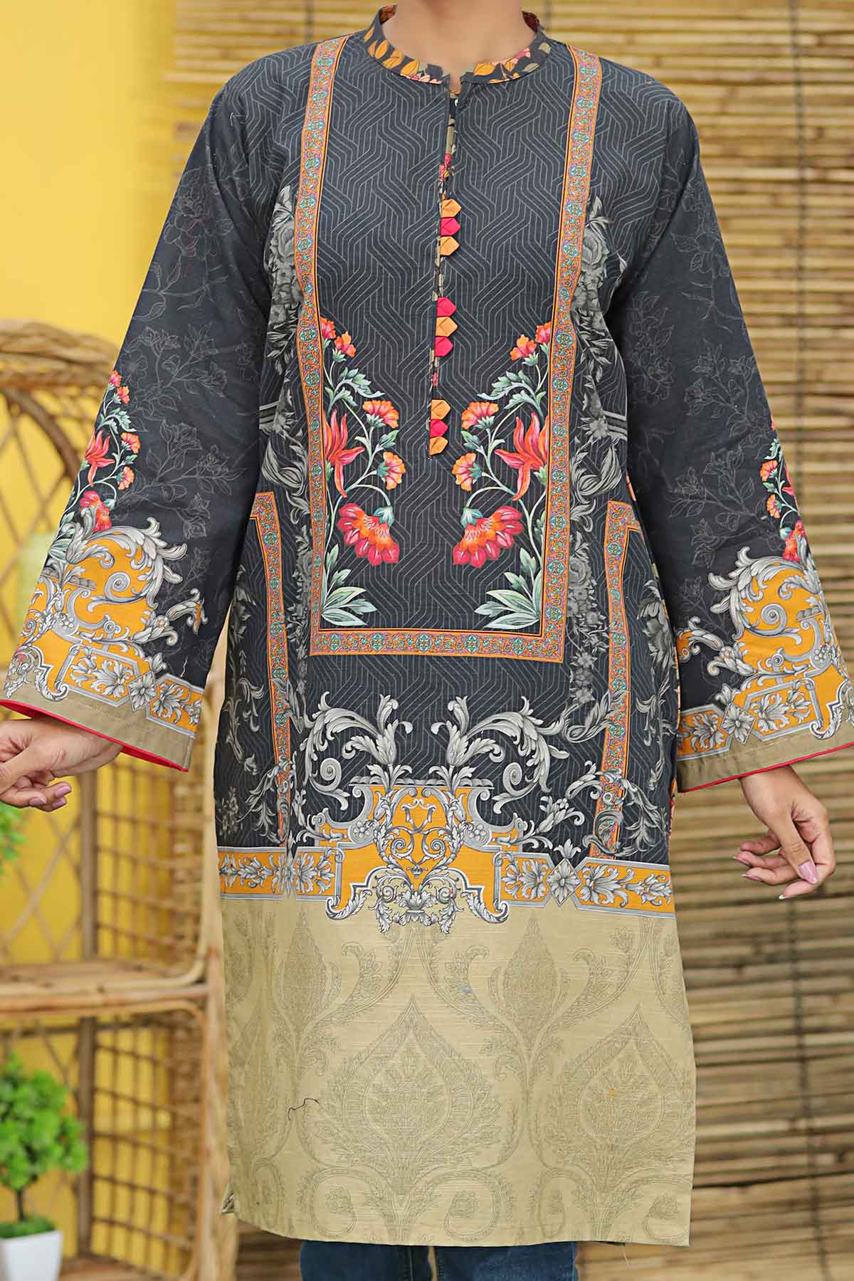 Rafia Stitched Printed Khaddar Shirts Collection'2021-DPKHK-02-D,Grey