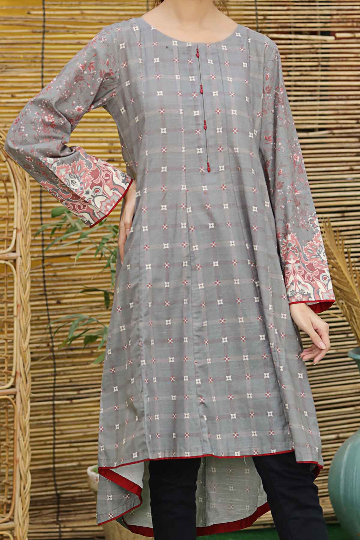 Rafia Stitched Printed Khaddar Shirts Collection'2021-DPKHK-07-L.Grey