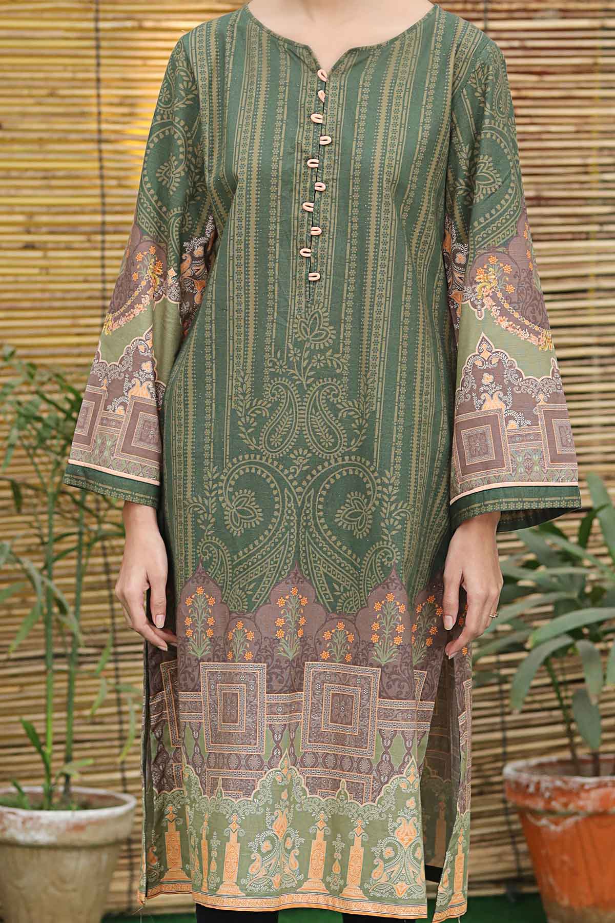 Rafia Stitched Printed Khaddar Shirts Collection'2021-DPKHK-08-Green
