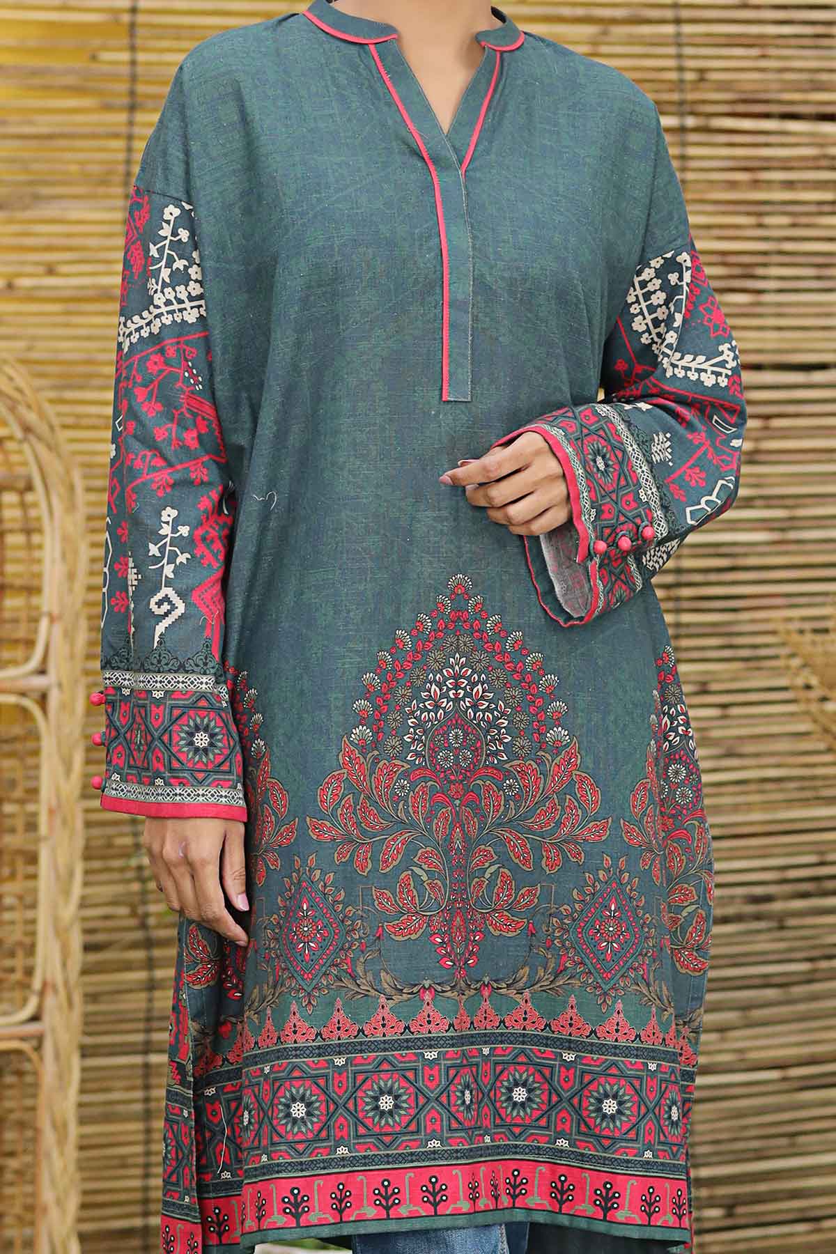 Rafia Stitched Printed Khaddar Shirts Collection'2021-DPKHK-20-D.Grey