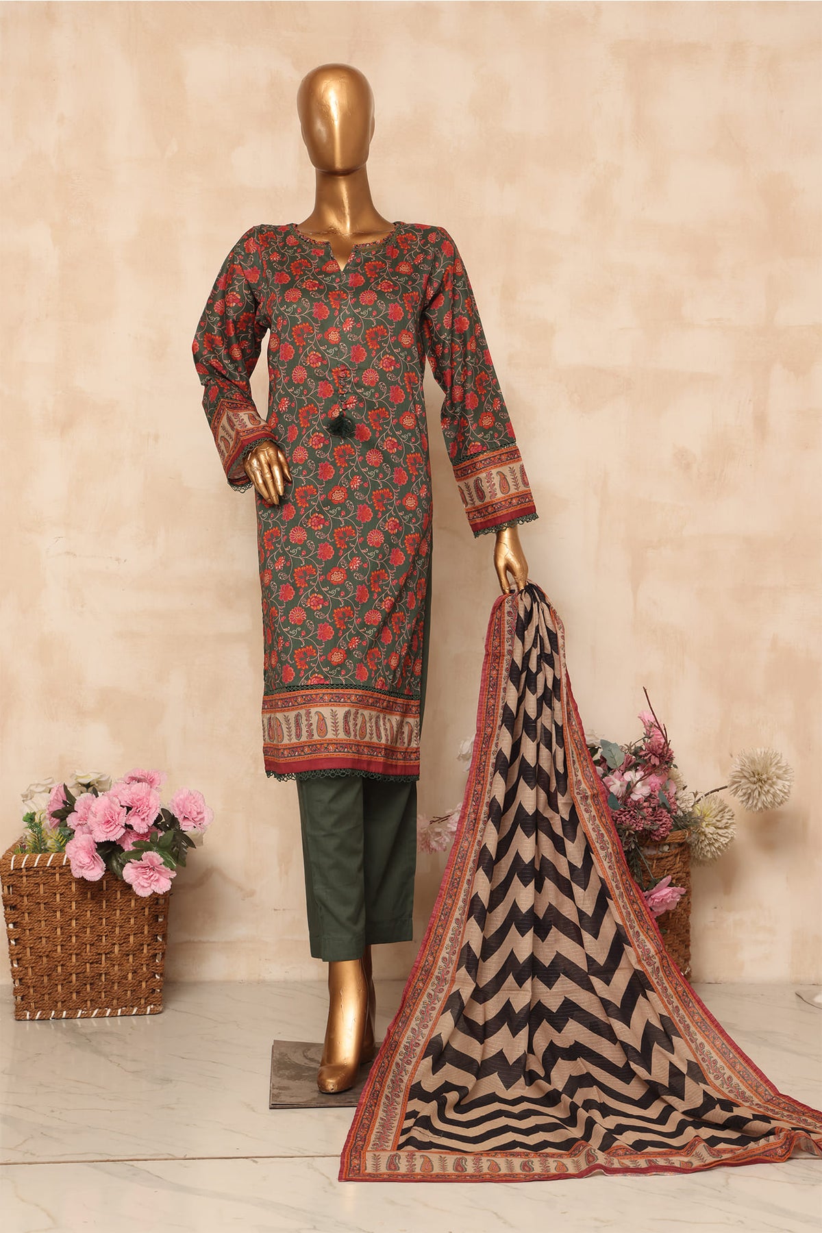 Sada Bahar Stitched 3 Piece Printed Lawn Collection'2023-DPL-1070-Green