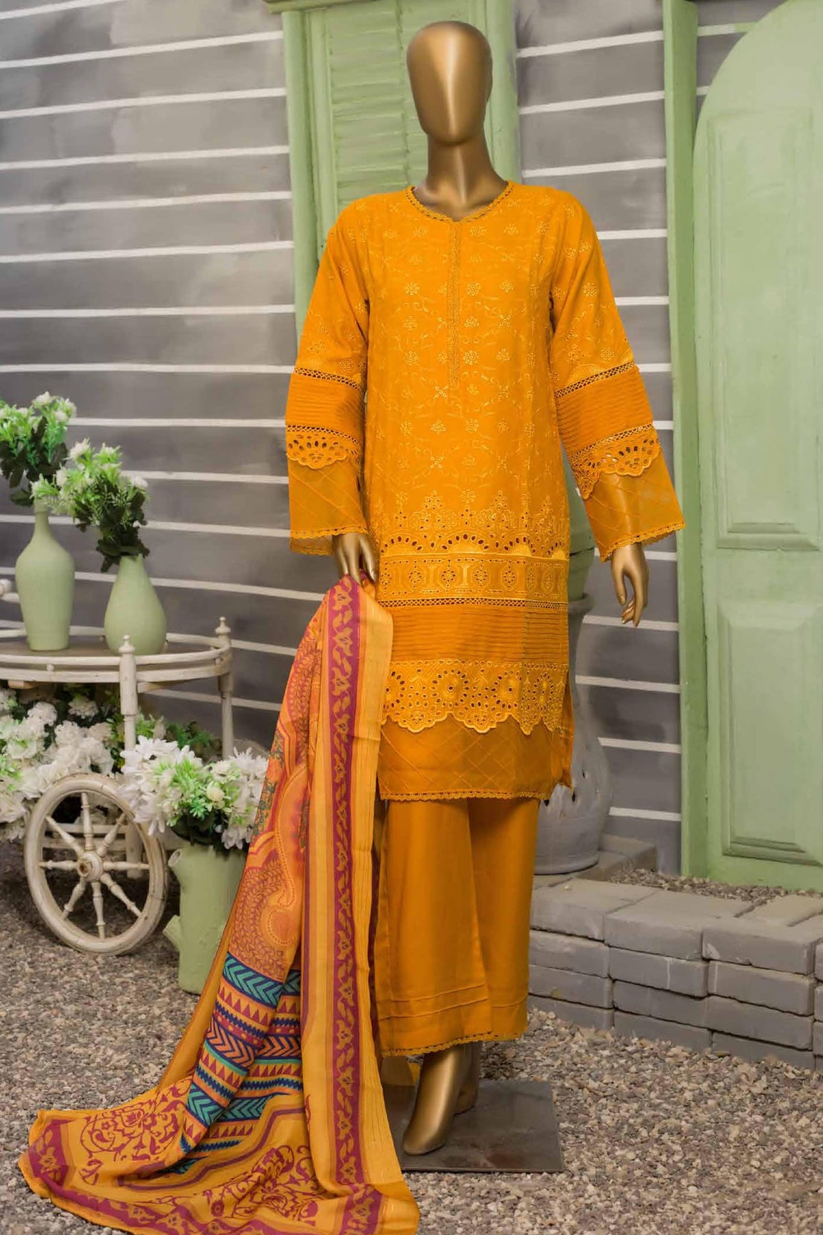Bin Saeed Stitched 3 Piece Dhanak Winter Shawl Vol-02 Collection'2022-SM-013-Yellow