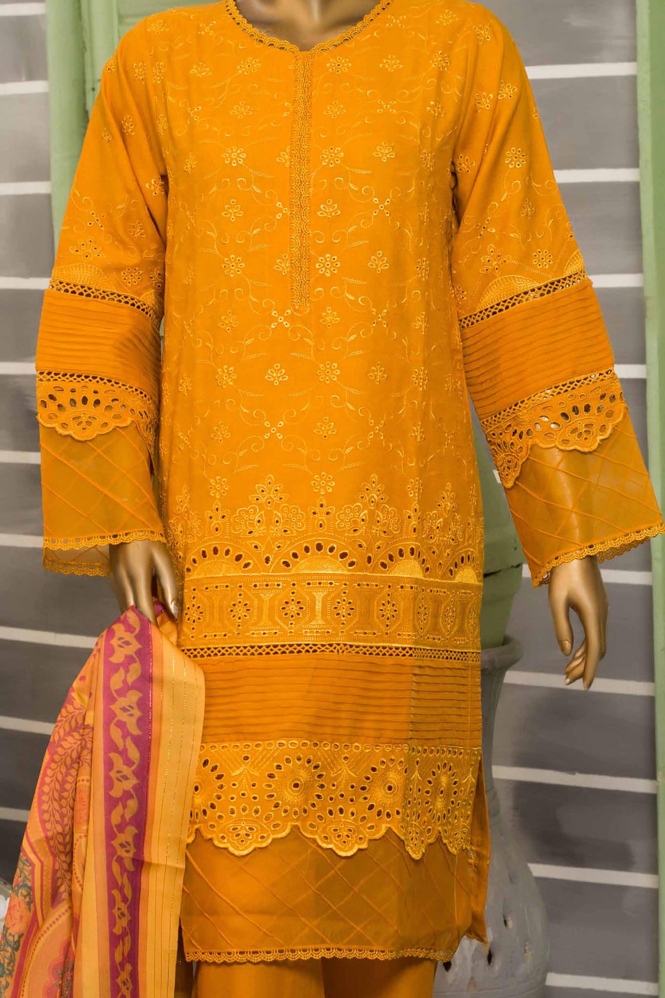 Bin Saeed Stitched 3 Piece Dhanak Winter Shawl Vol-02 Collection'2022-SM-013-Yellow