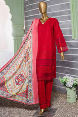 Bin Saeed Stitched 3 Piece Dhanak Winter Shawl Vol-02 Collection'2022-SM-015-Red