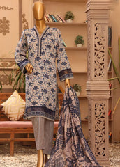 Bin Saeed Stitched 3 Piece Embroidered Lawn Collection'2022-F-0289-Grey